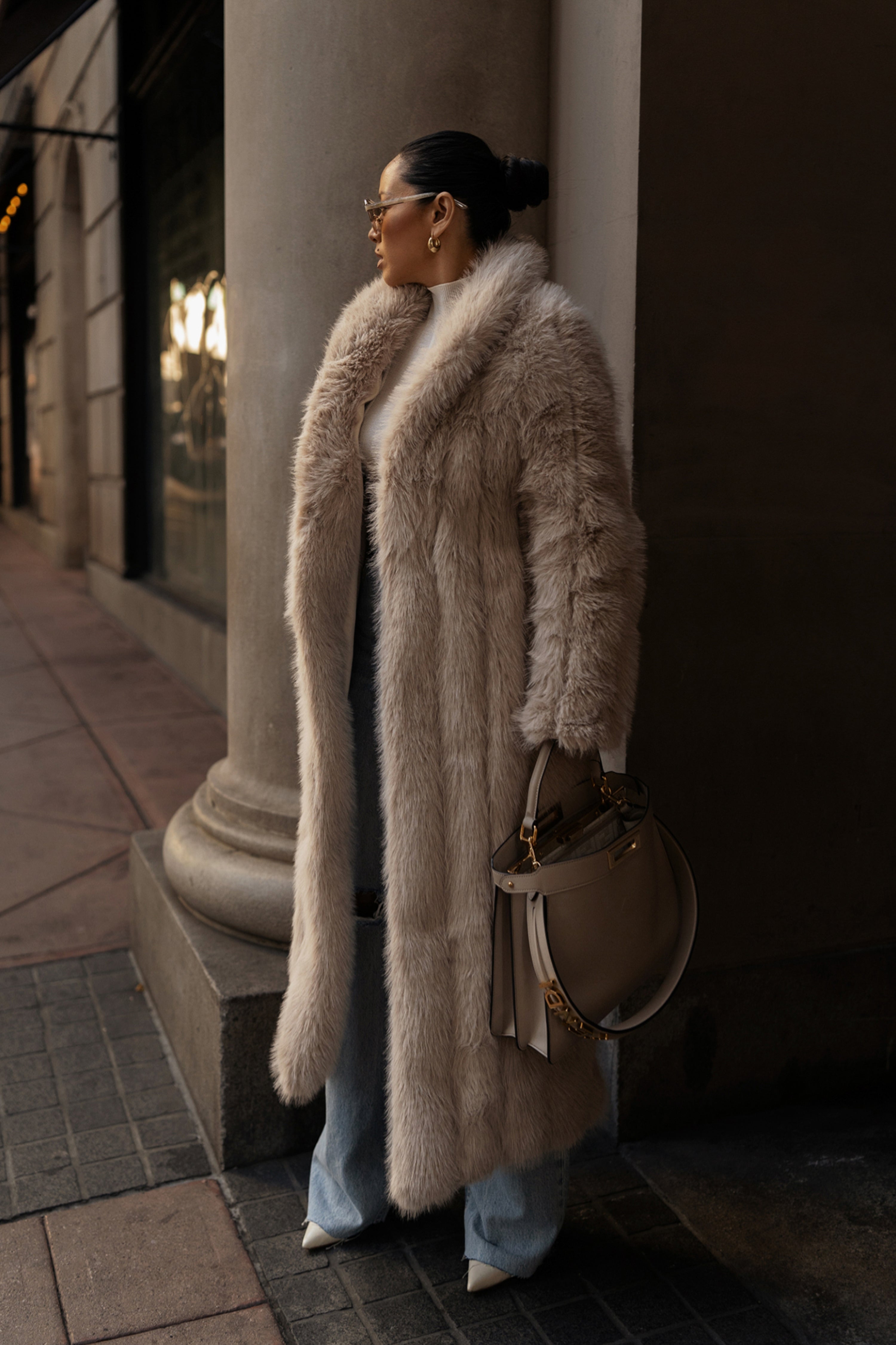 Beige Manhattan Faux Fur Coat