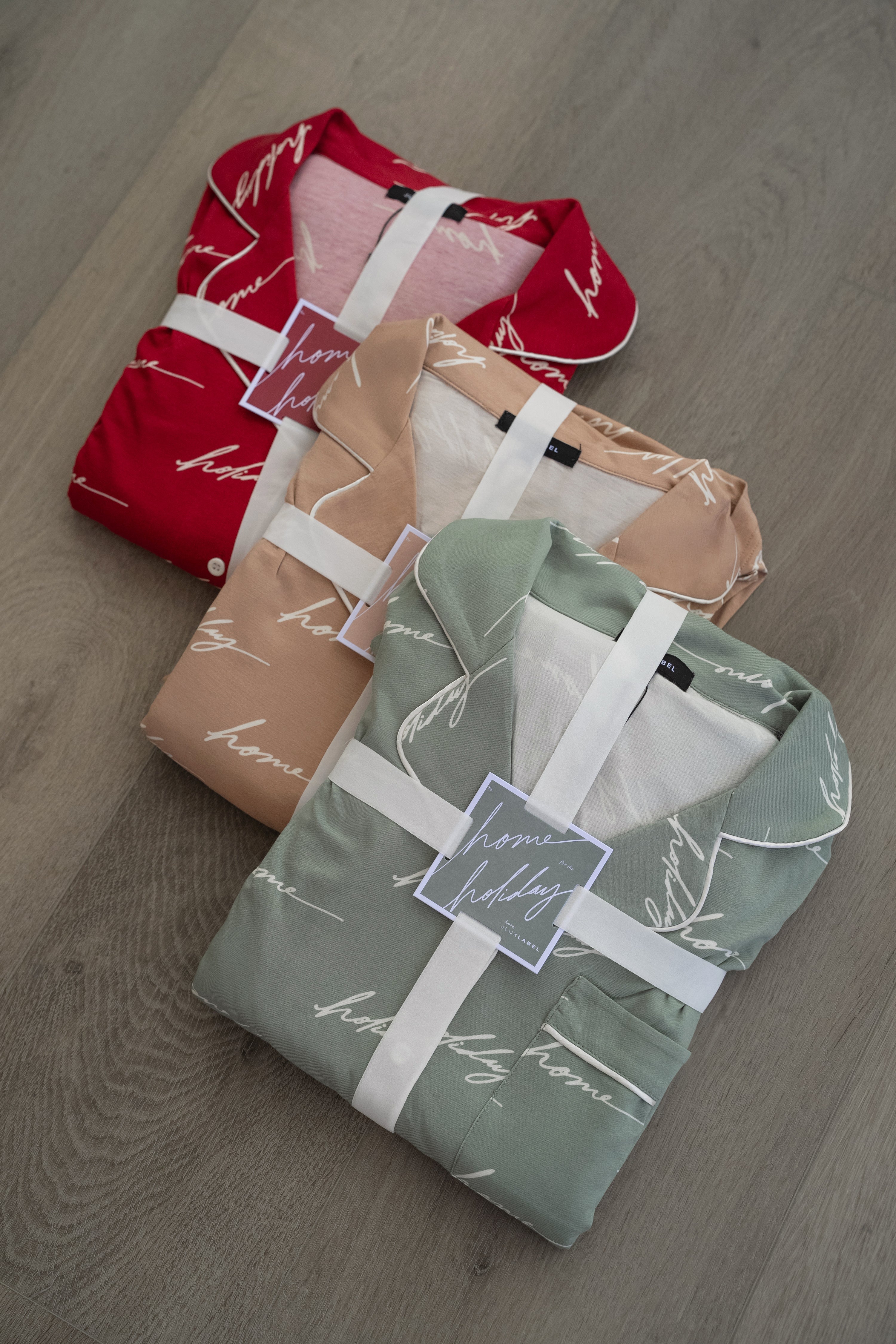 Beige Home For The Holidays Adult Pajama Set