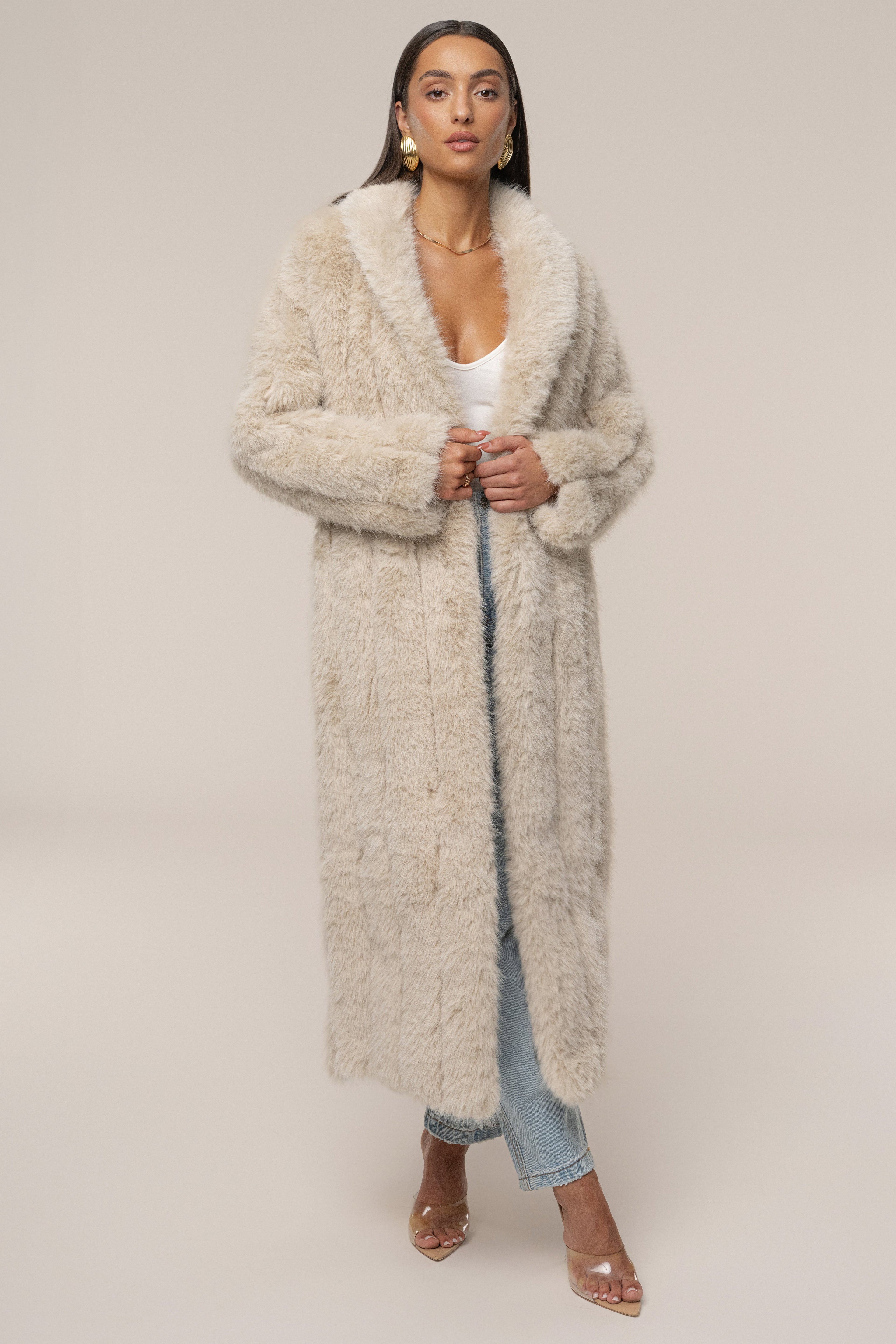 Beige Manhattan Faux Fur Coat