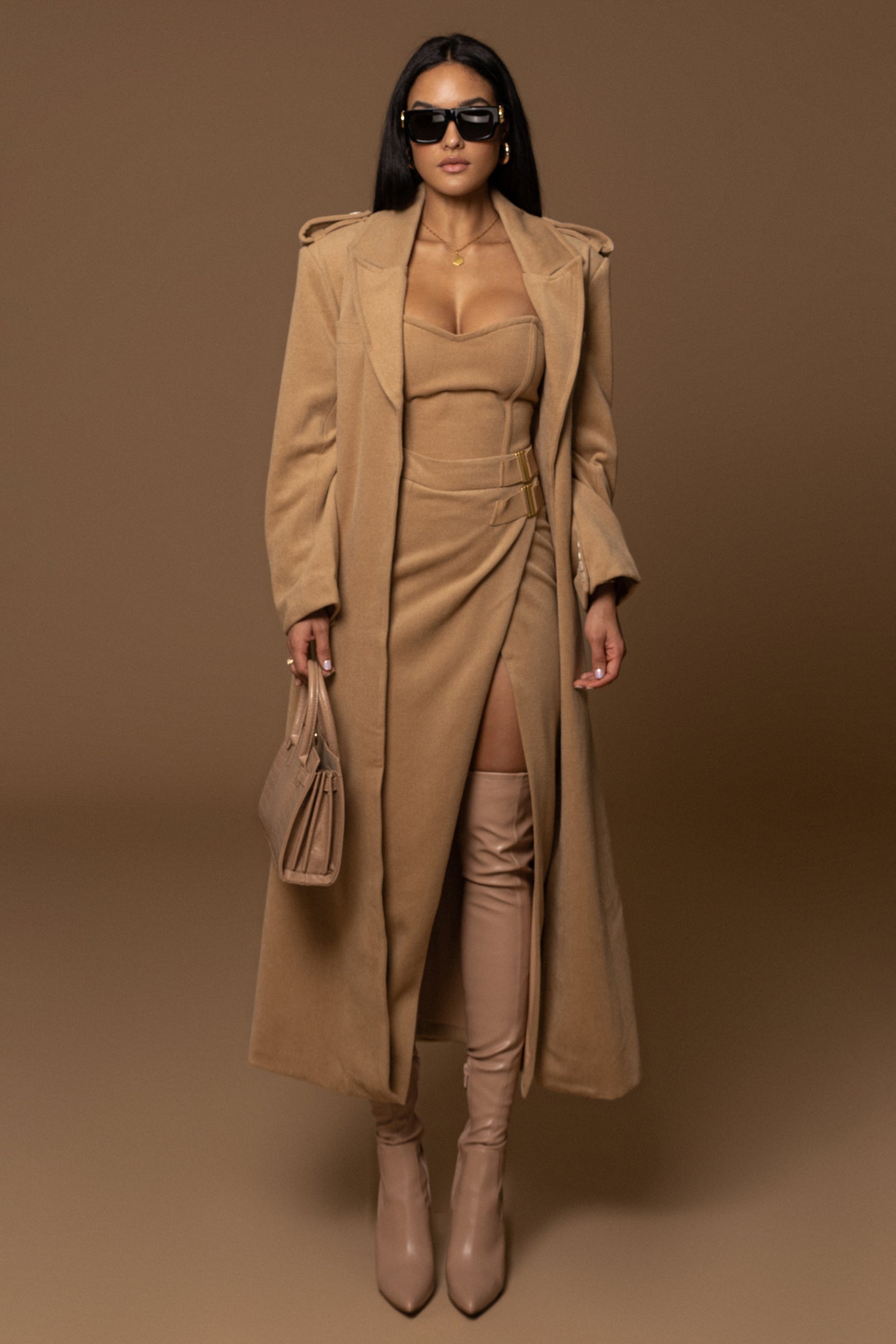 Beige GISELE SLIT SKIRT