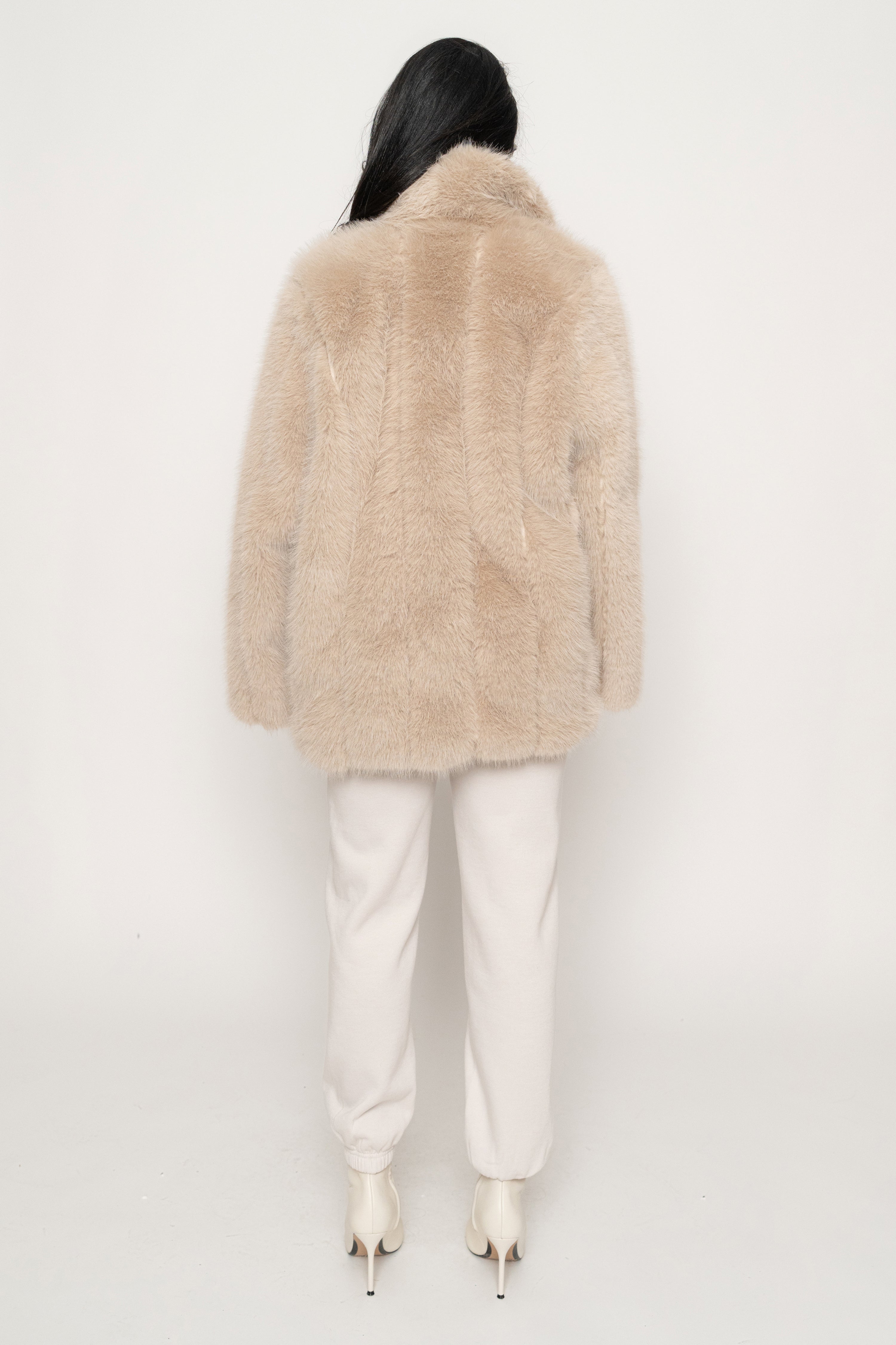 Beige Cropped Manhattan Faux Fur Coat