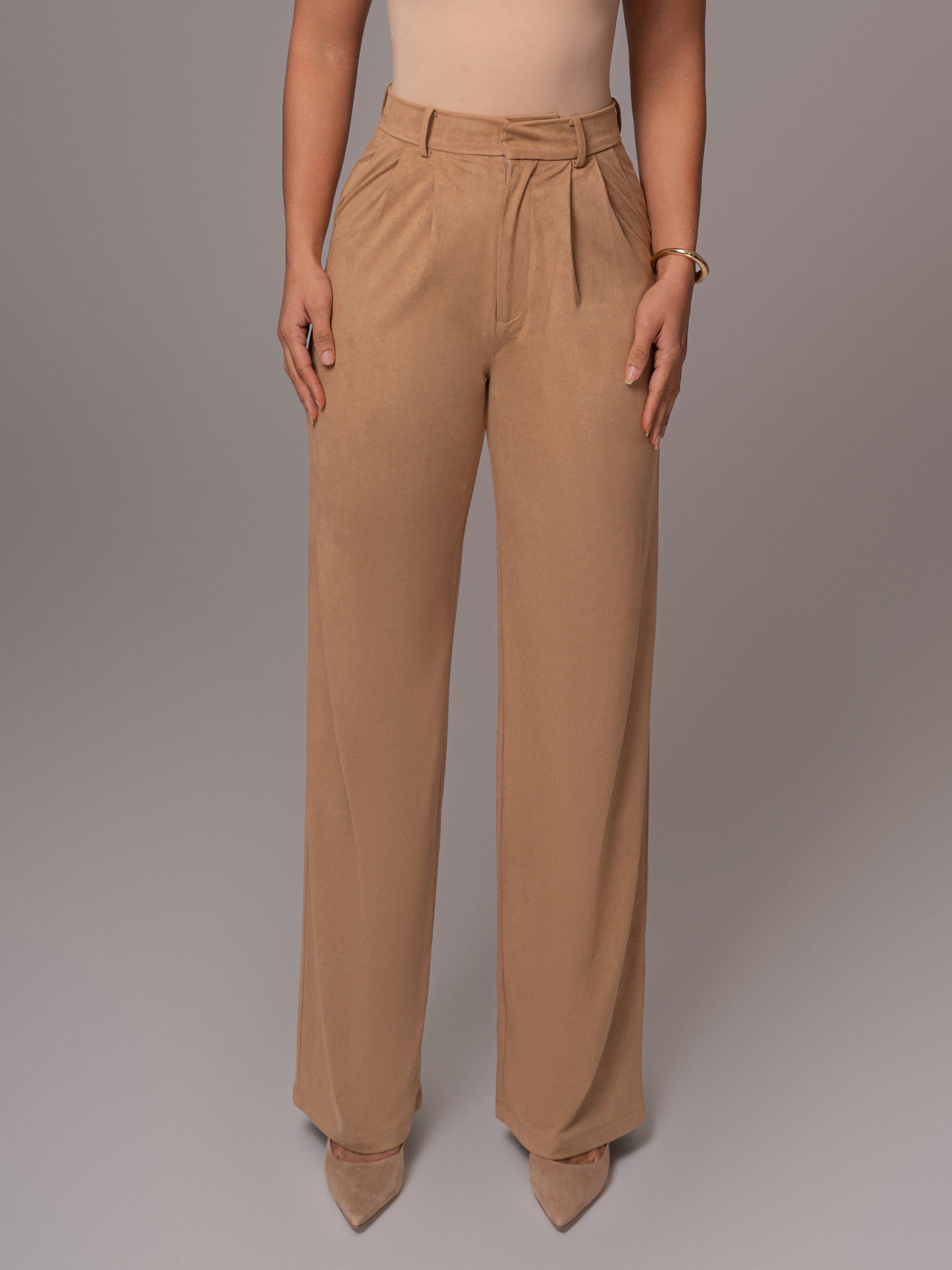 Beige Classic High Rise Trousers