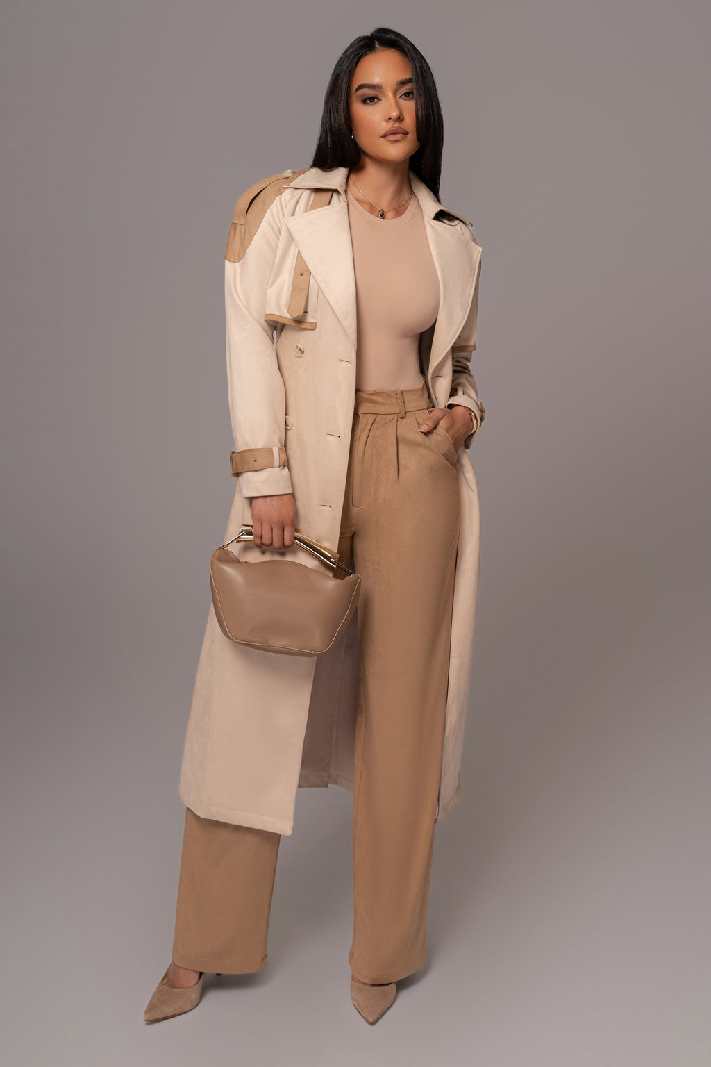 Beige Classic High Rise Trousers