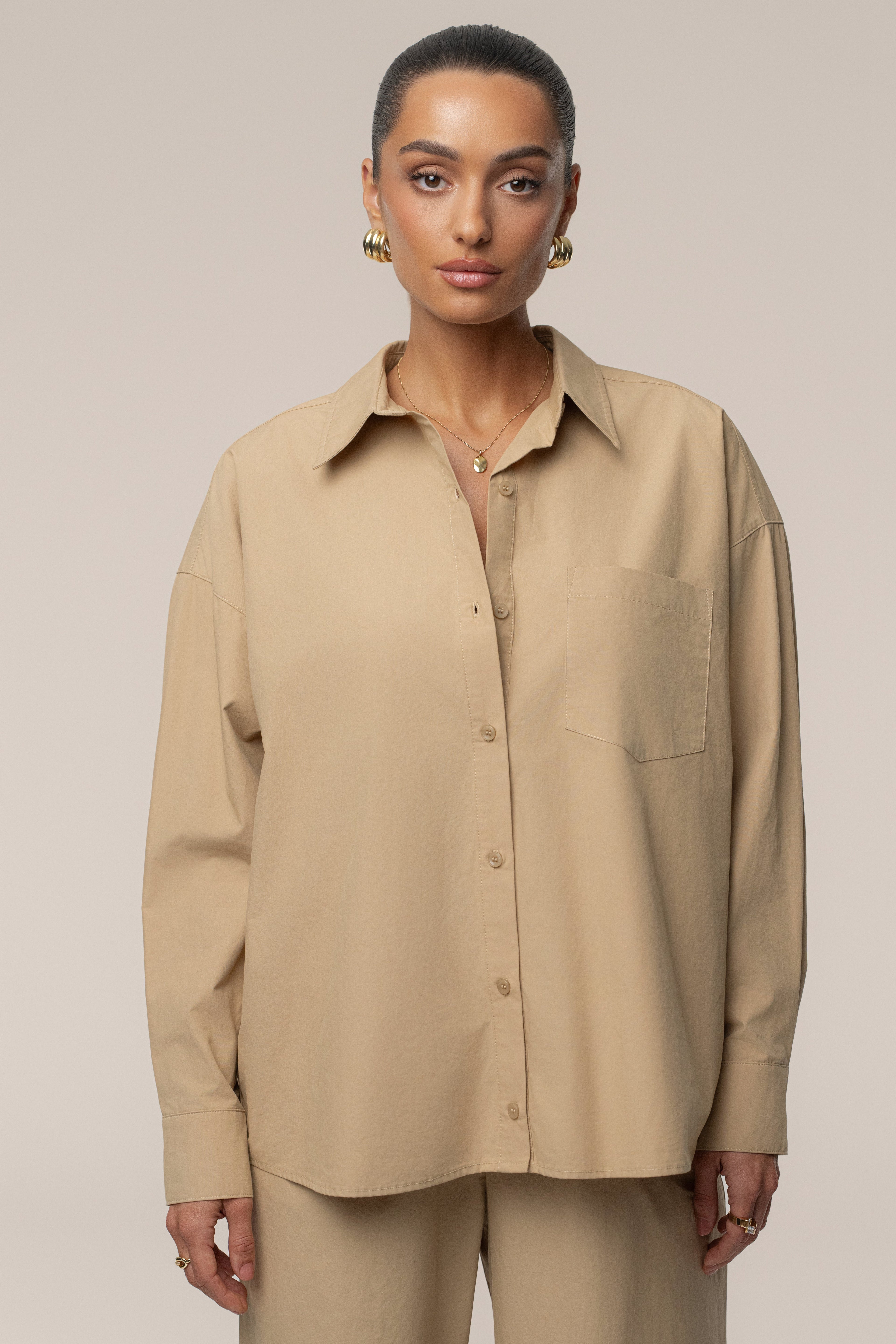 Beige Leon Poplin Shirt