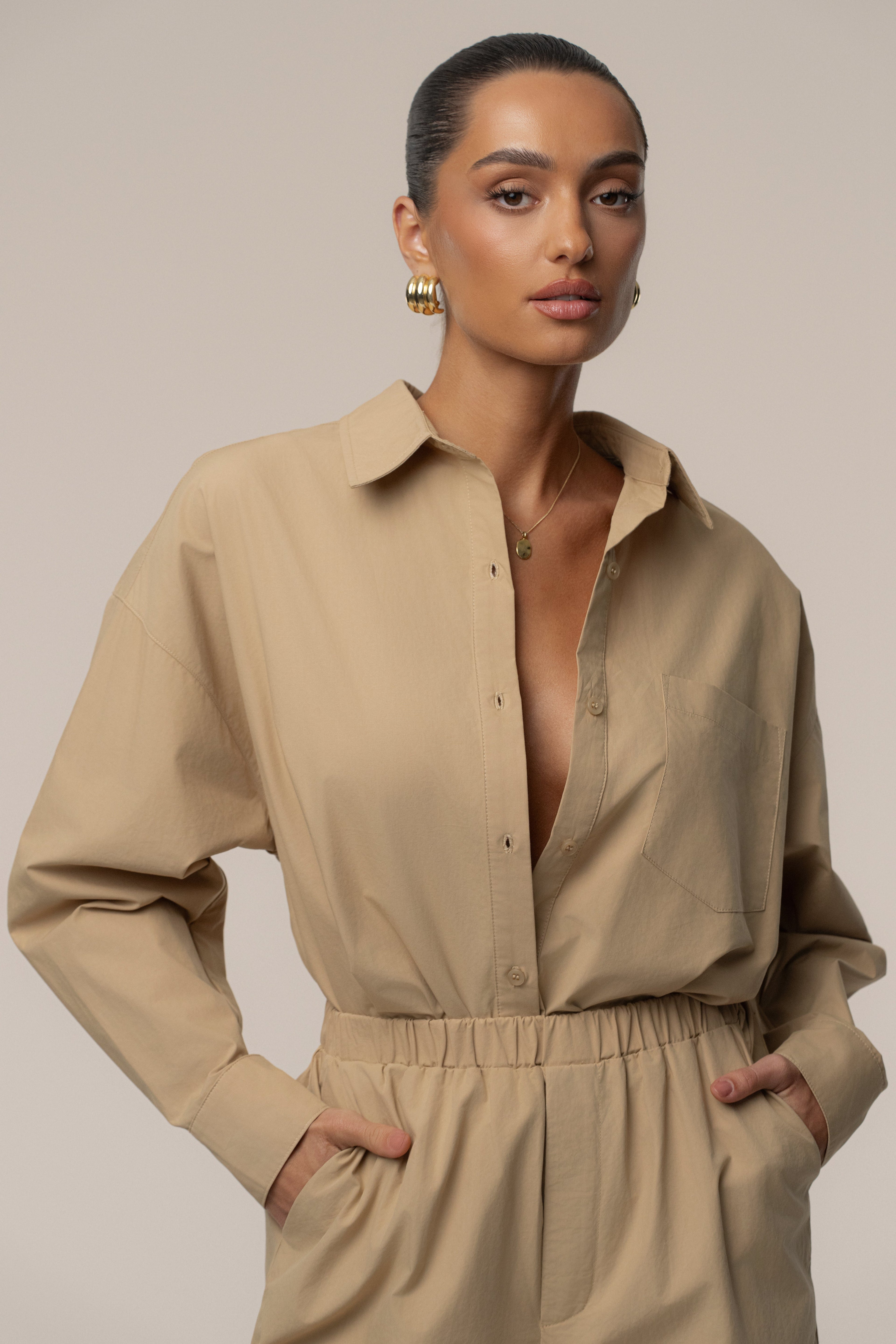 Beige Leon Poplin Pant