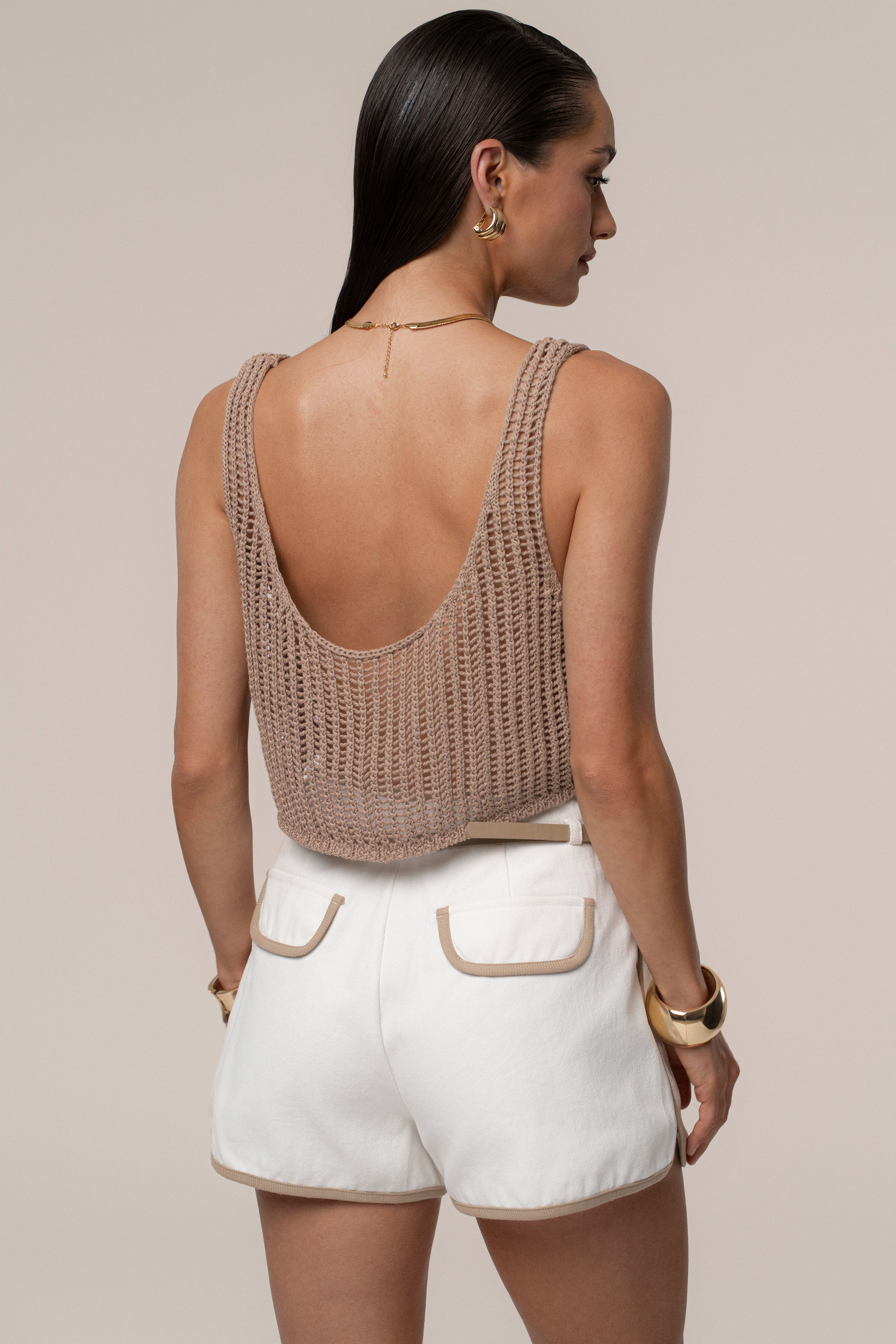 Beige Beach Club Crochet Top