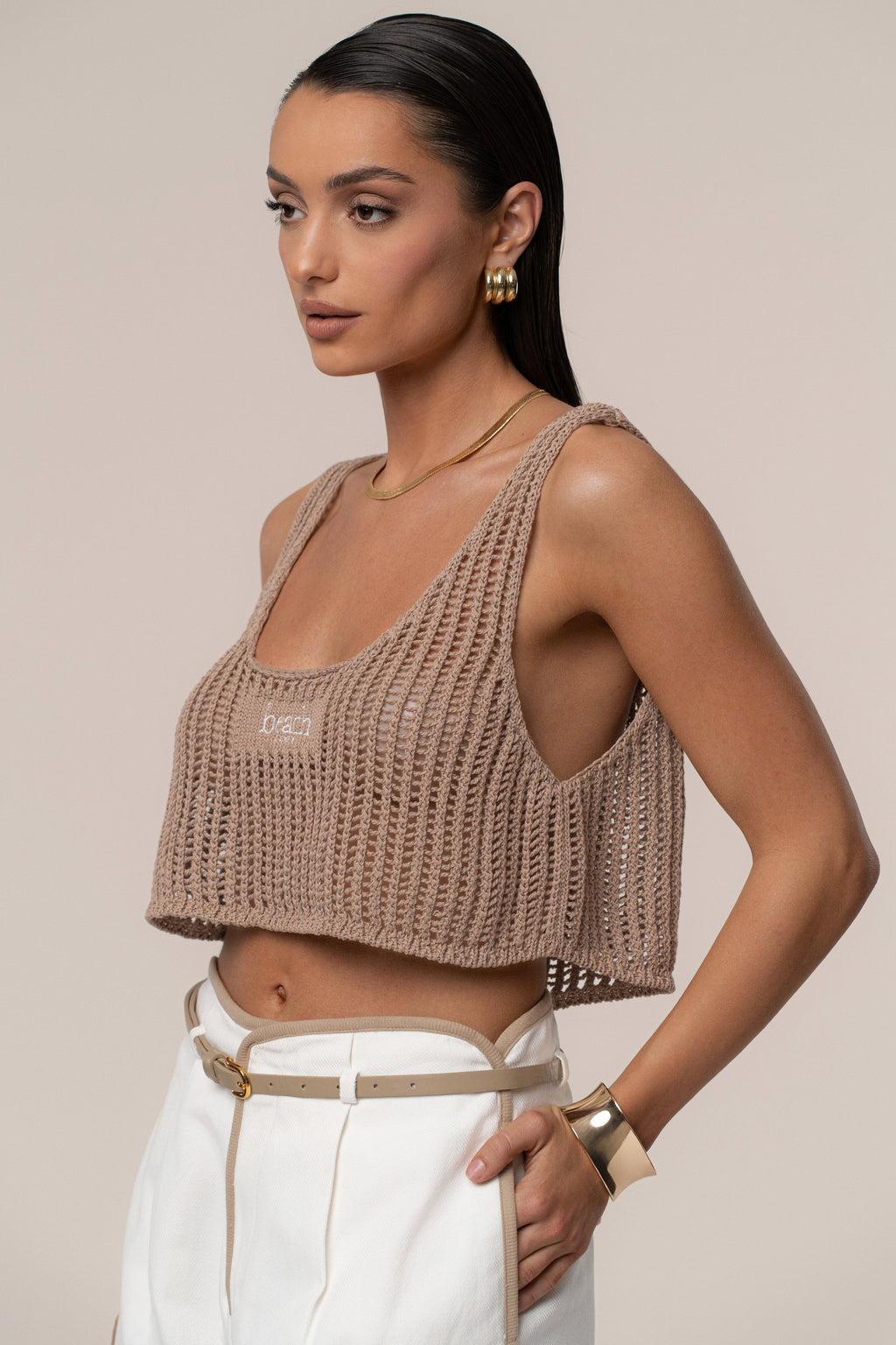 Beige Beach Club Crochet Top