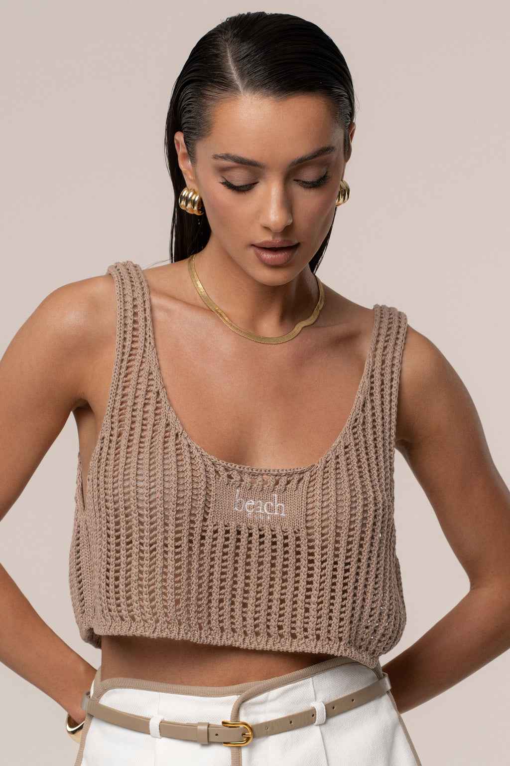 Beige Beach Club Crochet Top