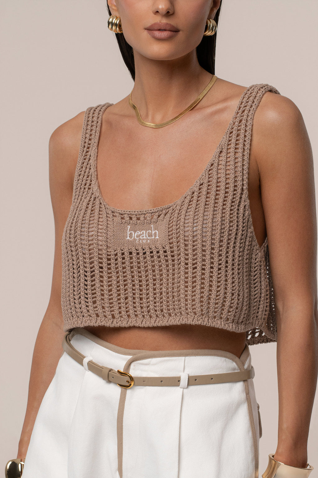 Beige Beach Club Crochet Top