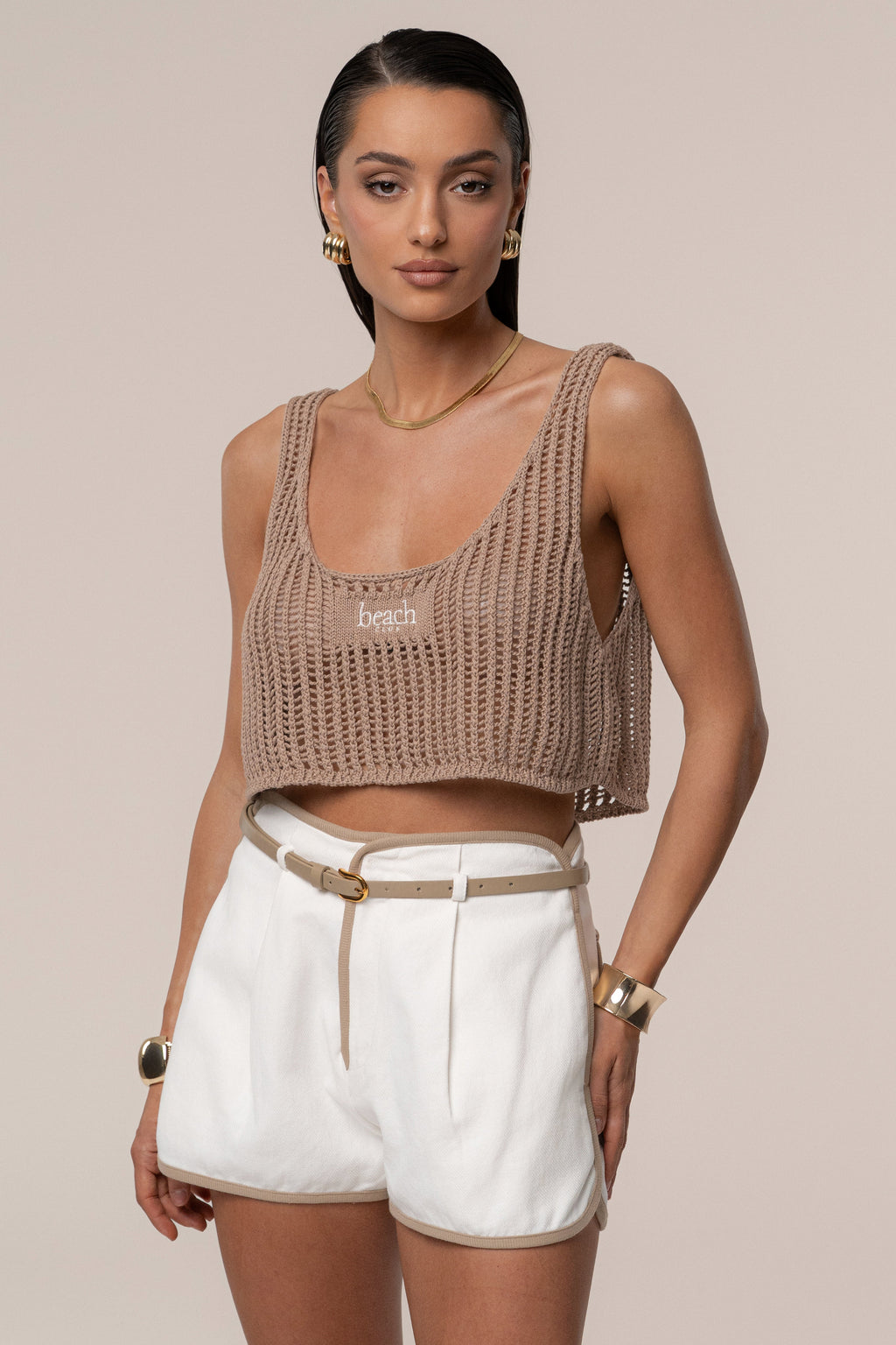 Beige Beach Club Crochet Top