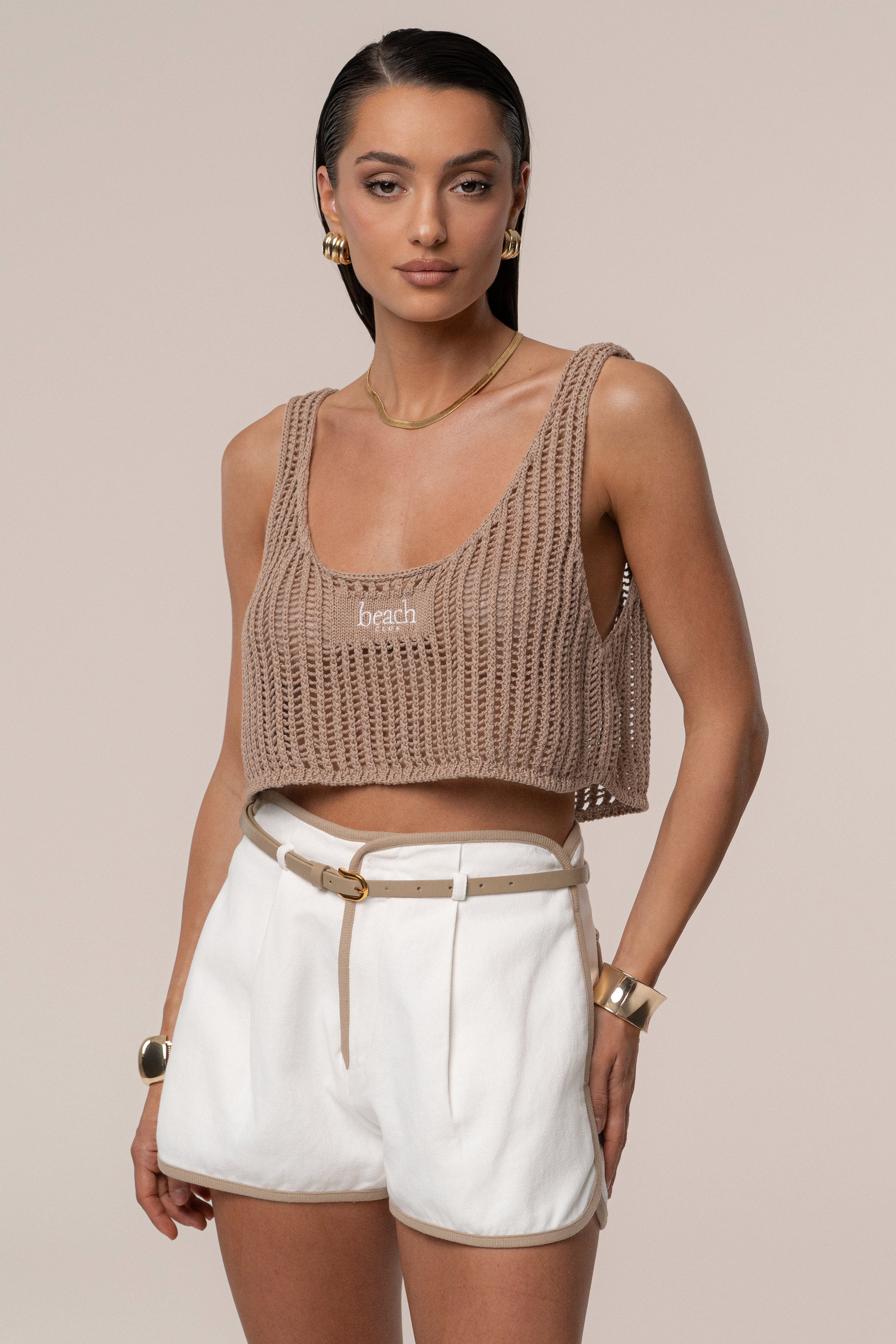 Beige Beach Club Crochet Top