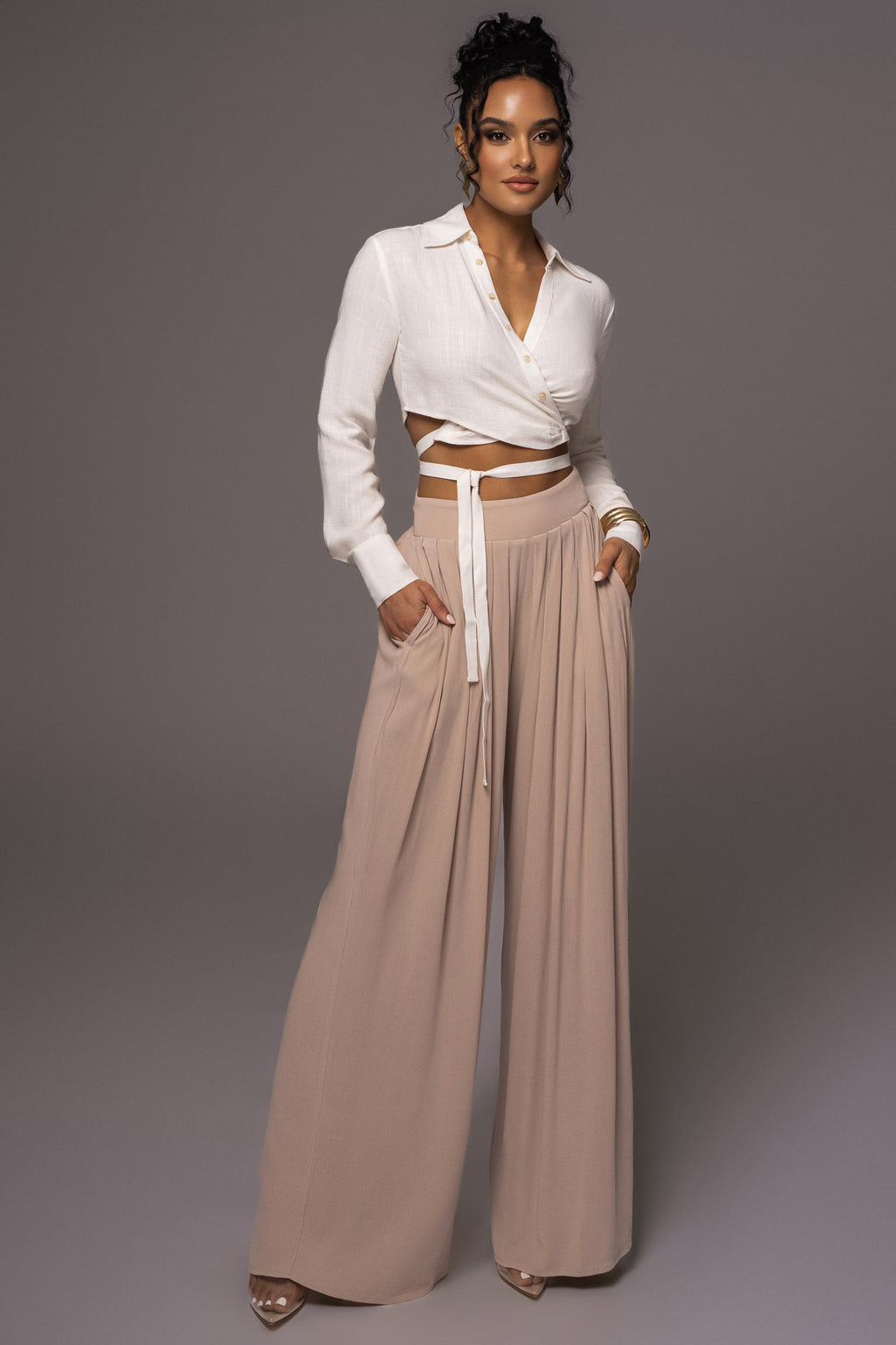 Beige After Sunset Pleated Pants