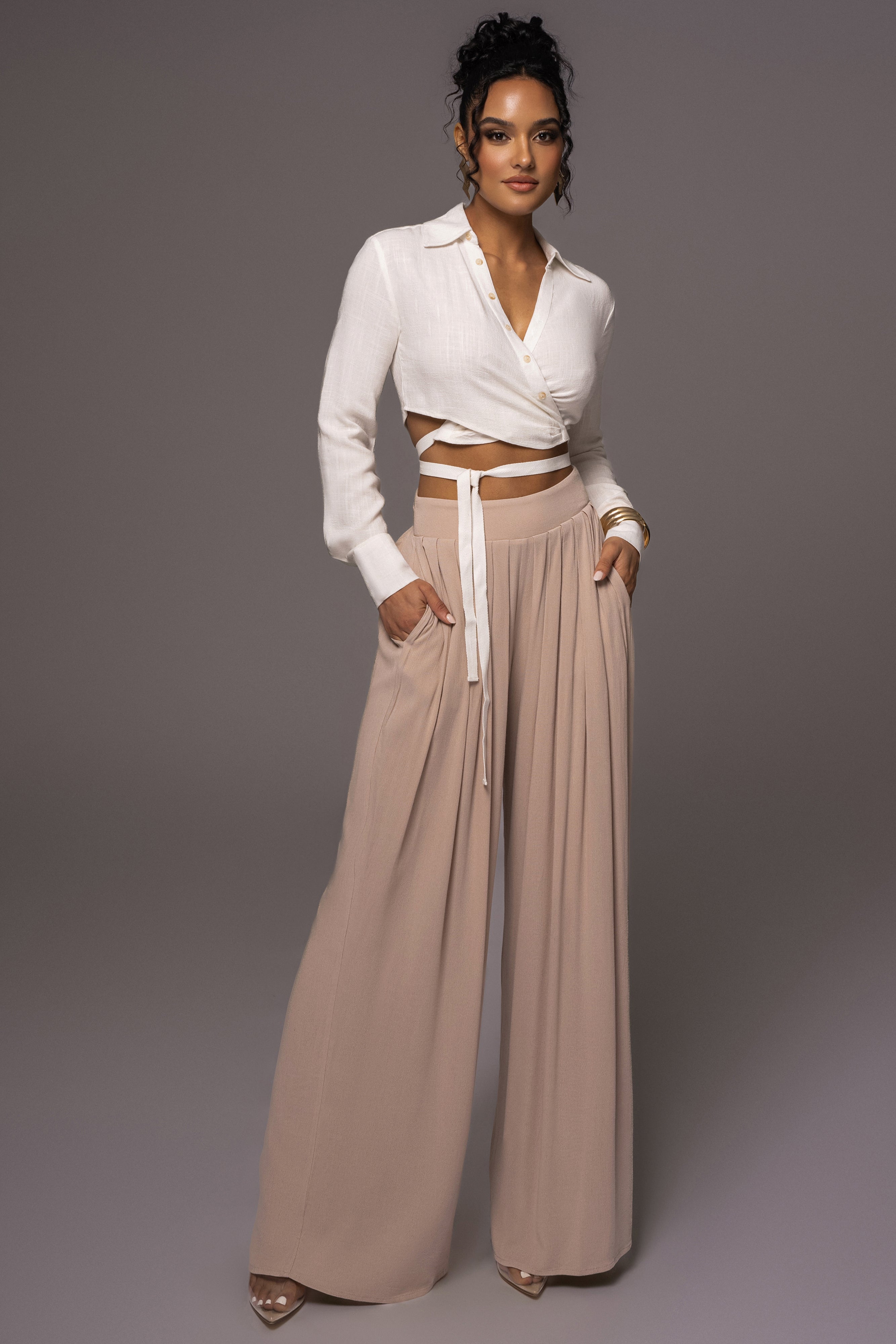 Beige After Sunset Pleated Pants
