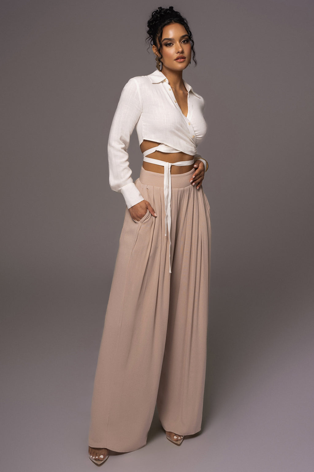 Beige After Sunset Pleated Pants