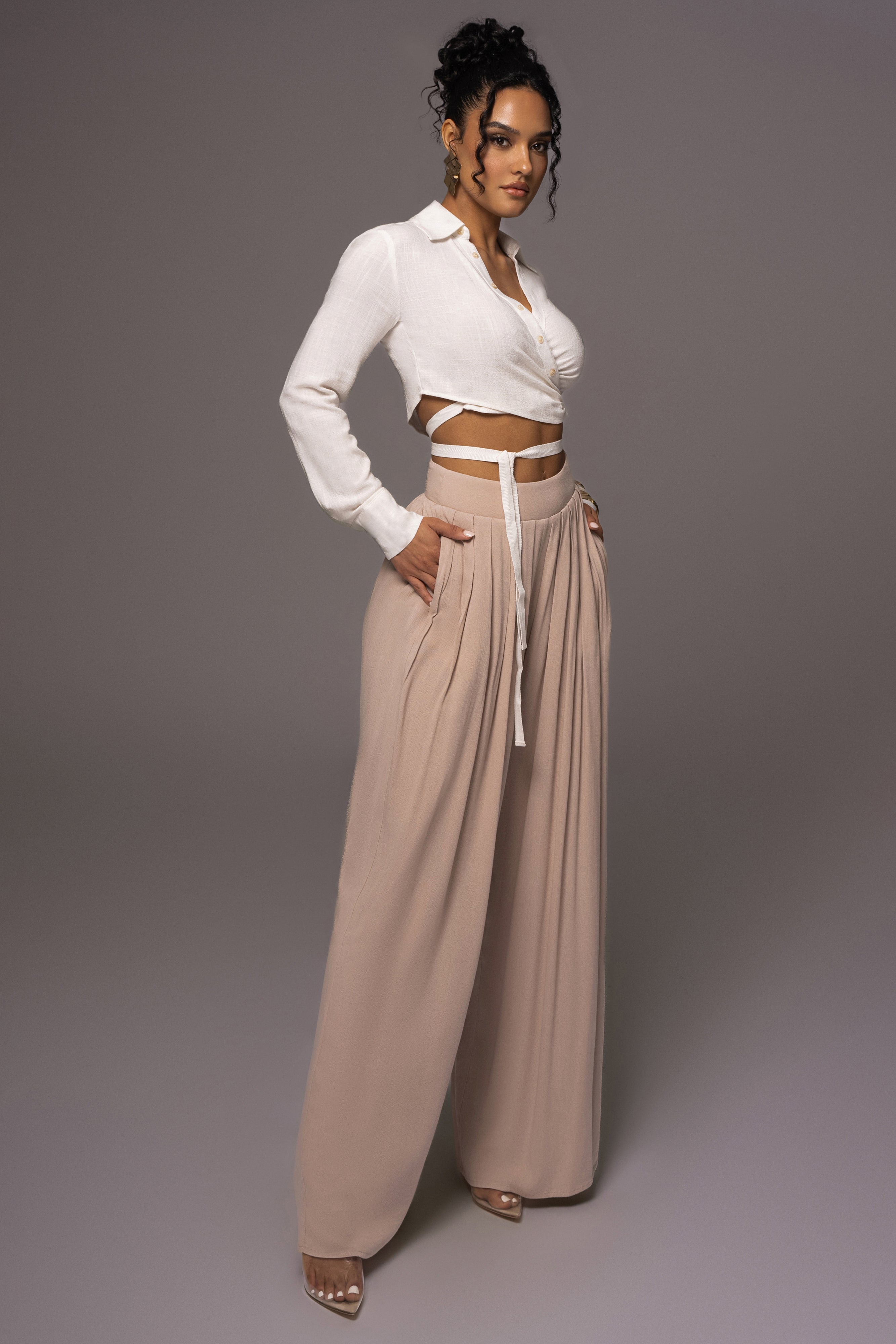 Beige After Sunset Pleated Pants