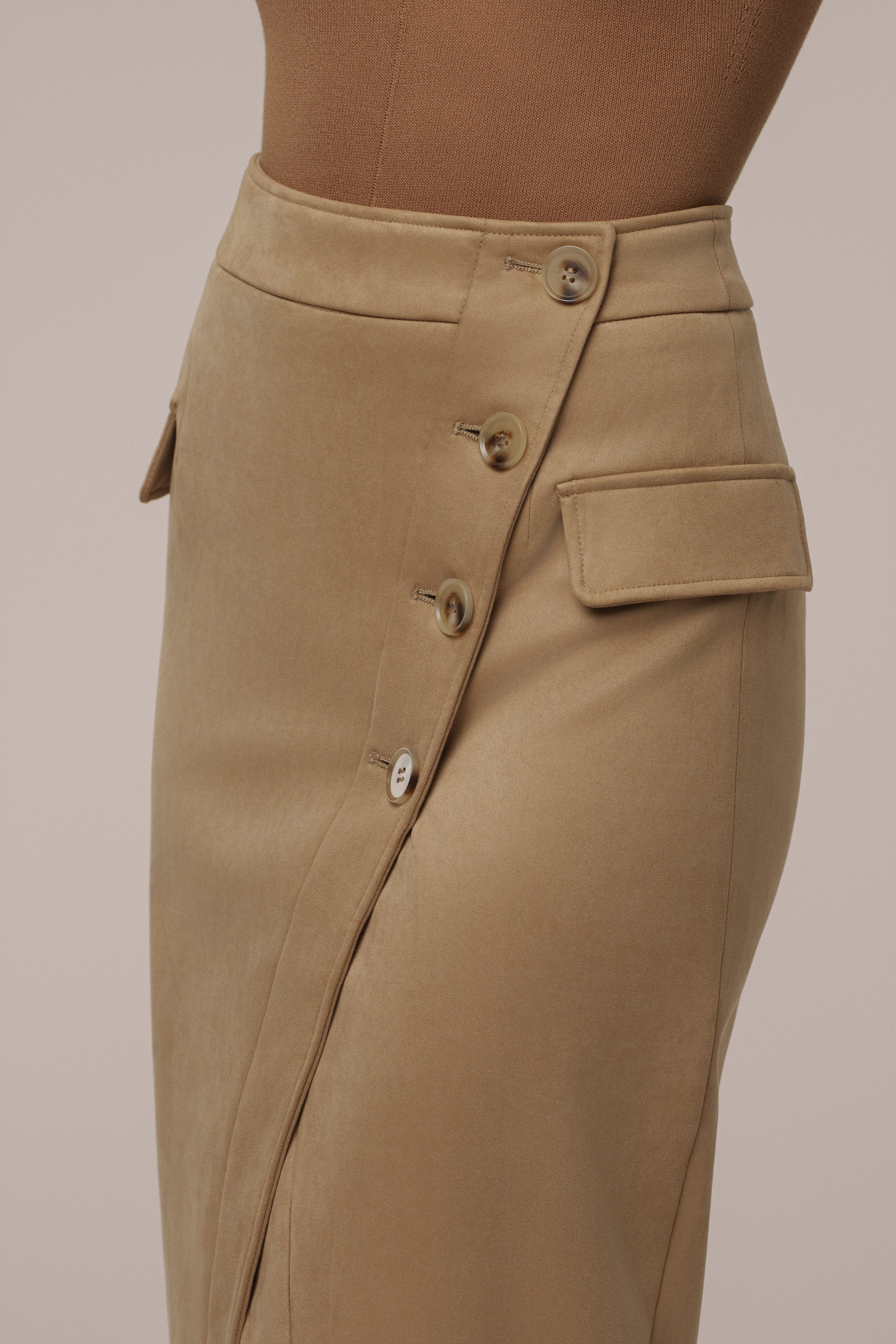 Beige Audrey Suede Midi Skirt