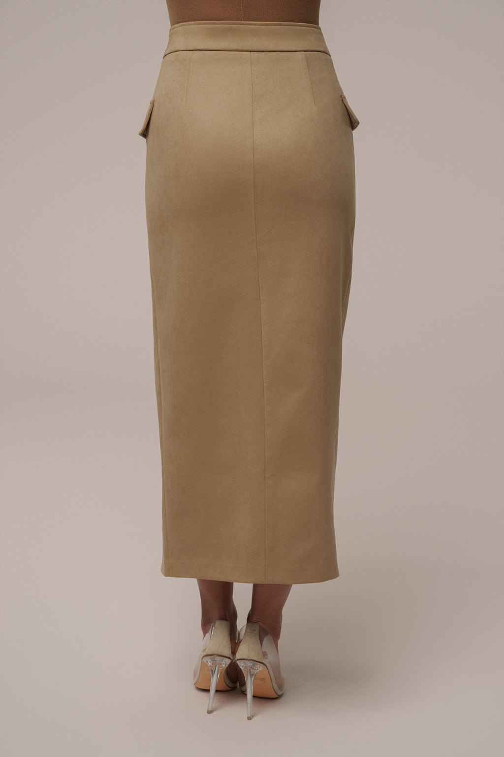 Beige Audrey Suede Midi Skirt
