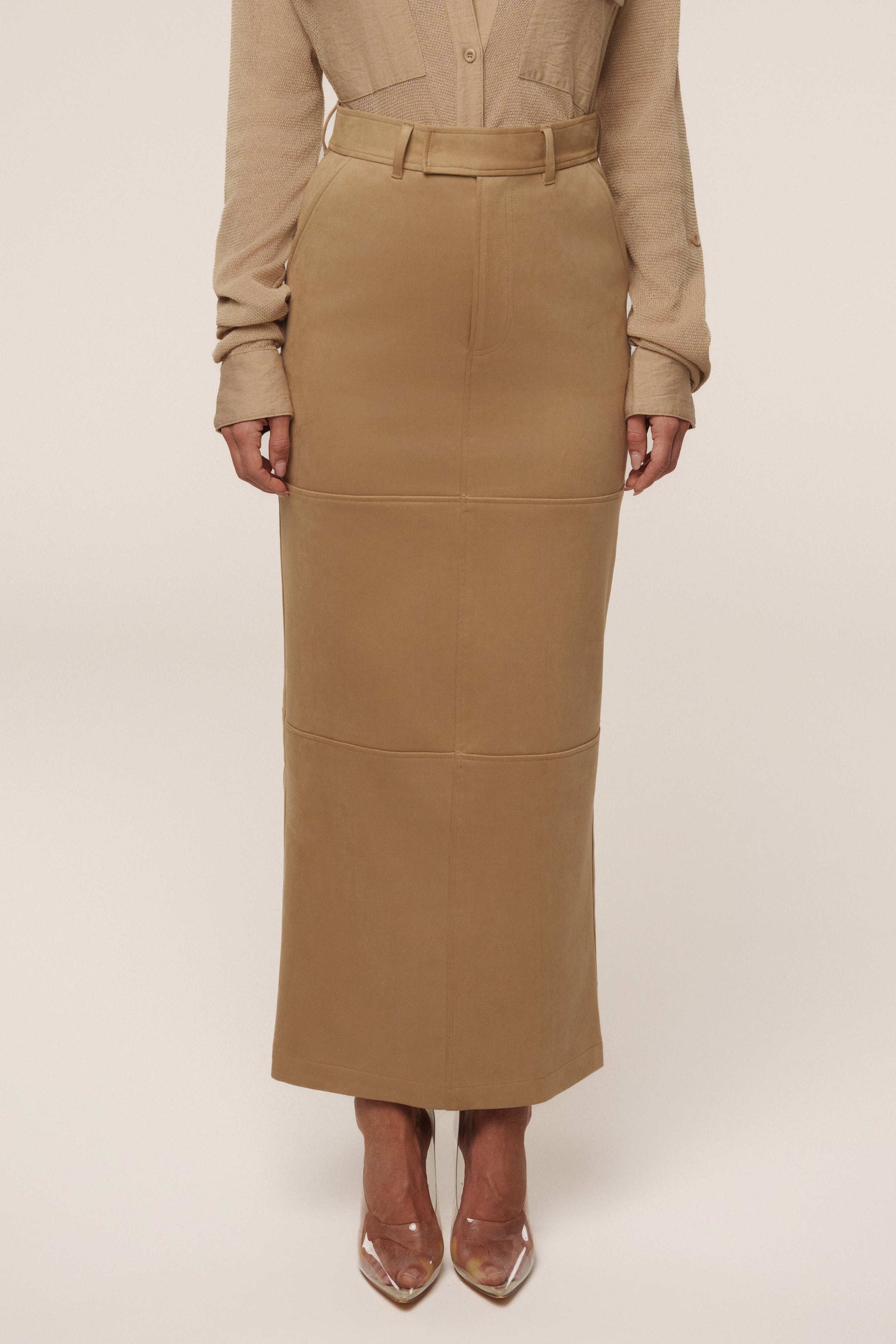 Beige Joy Suede Maxi Skirt