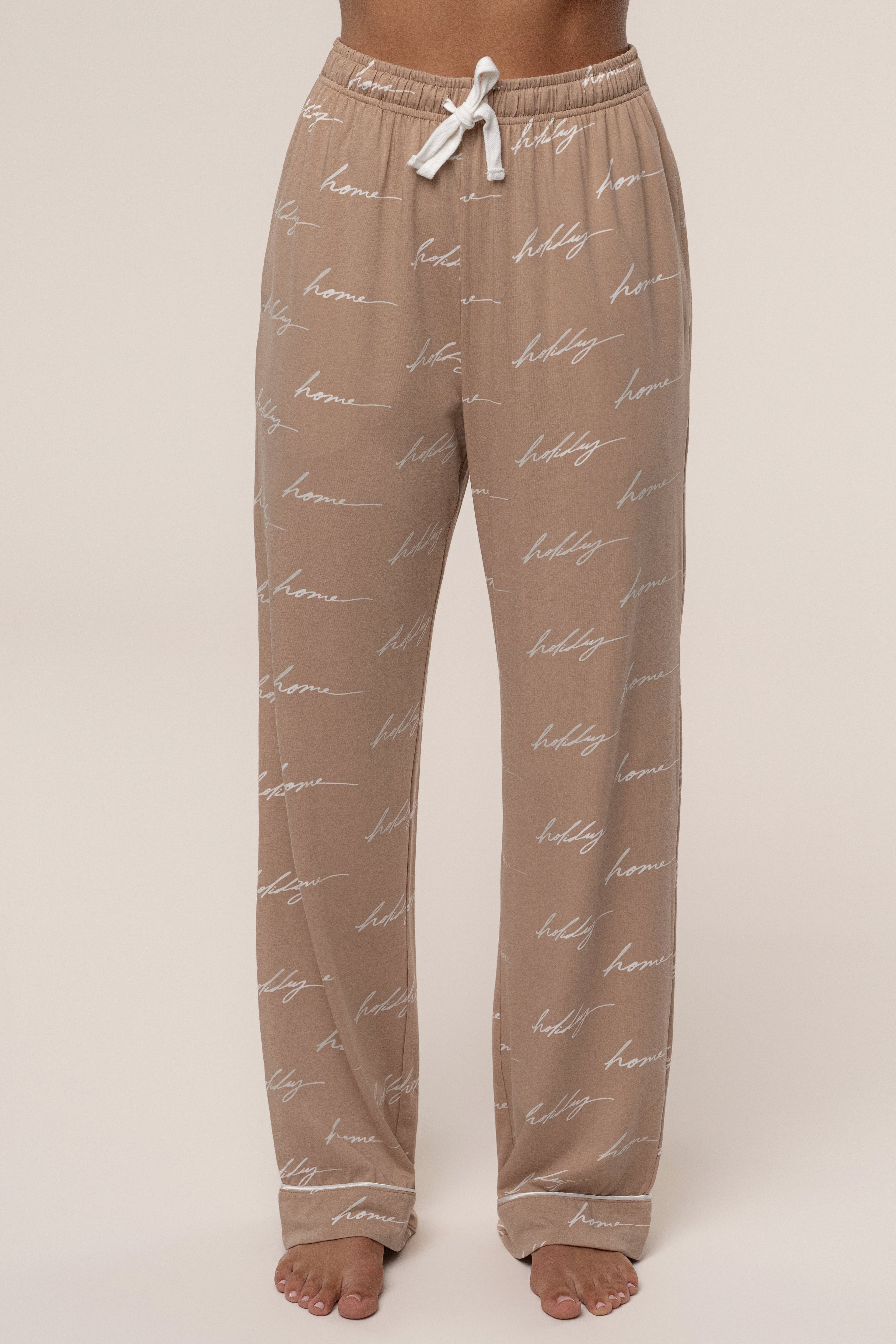 Beige Home For The Holidays Adult Pajama Set