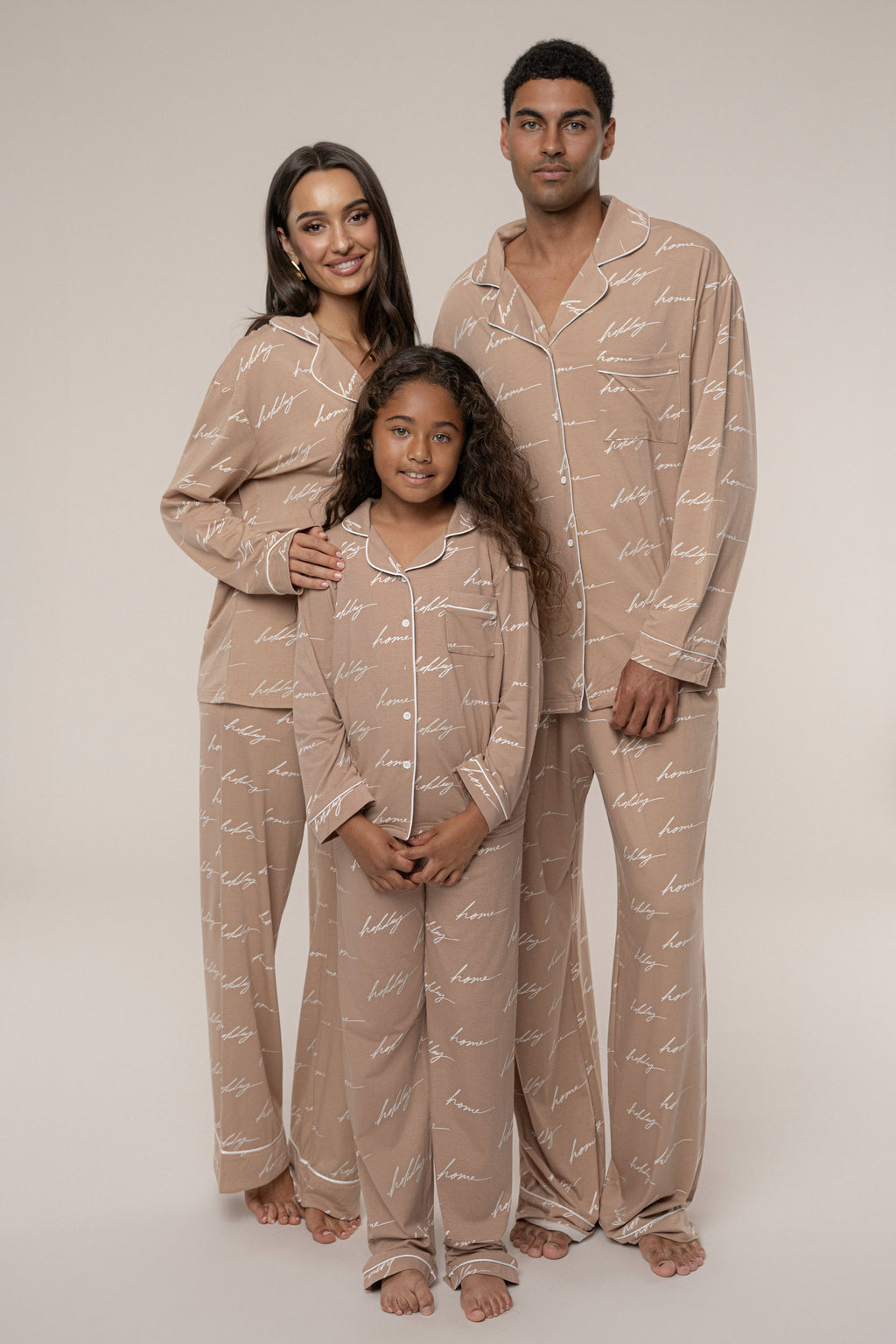 Beige Home For The Holidays Adult Pajama Set