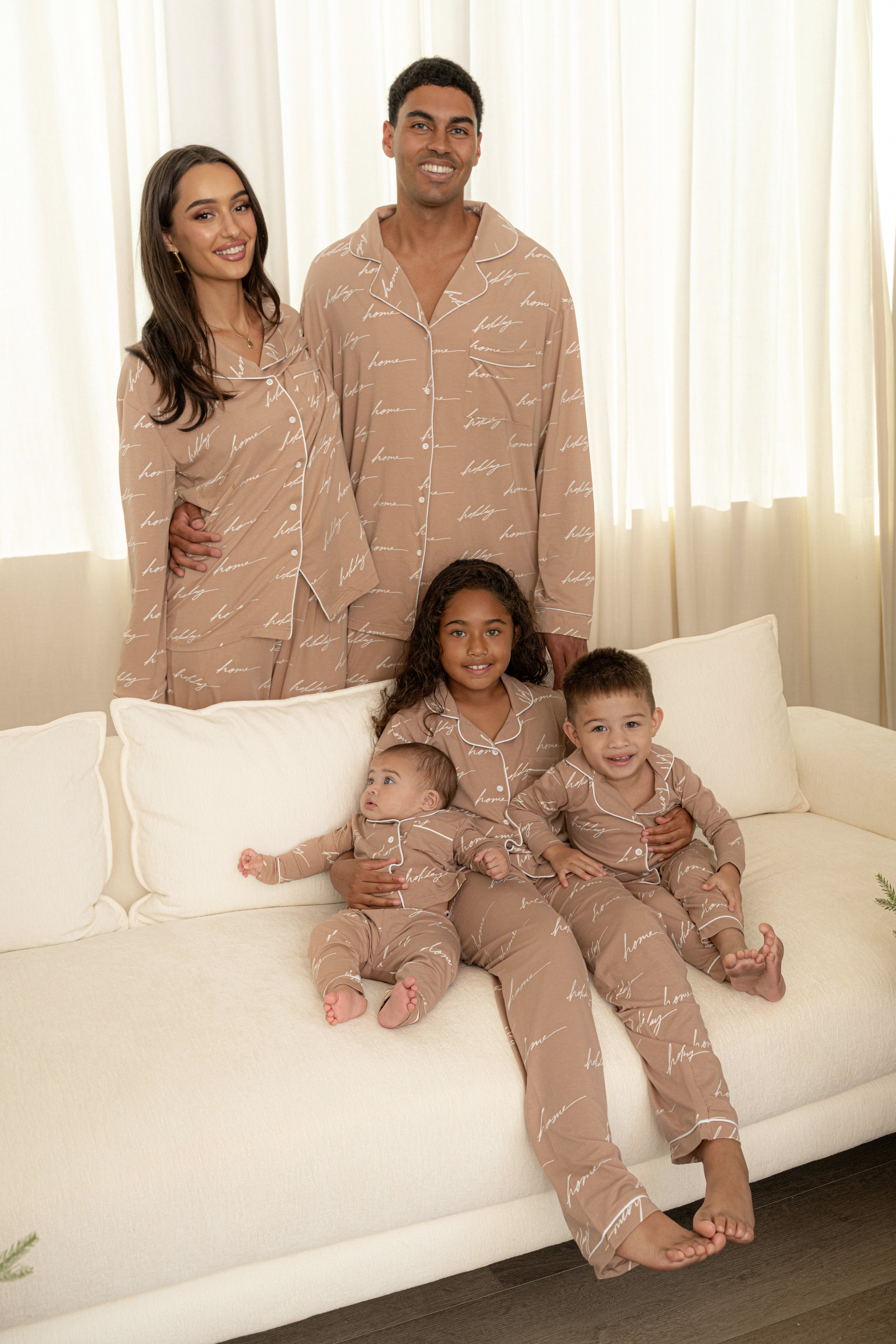 Beige Home For The Holidays Kids Pajama Set
