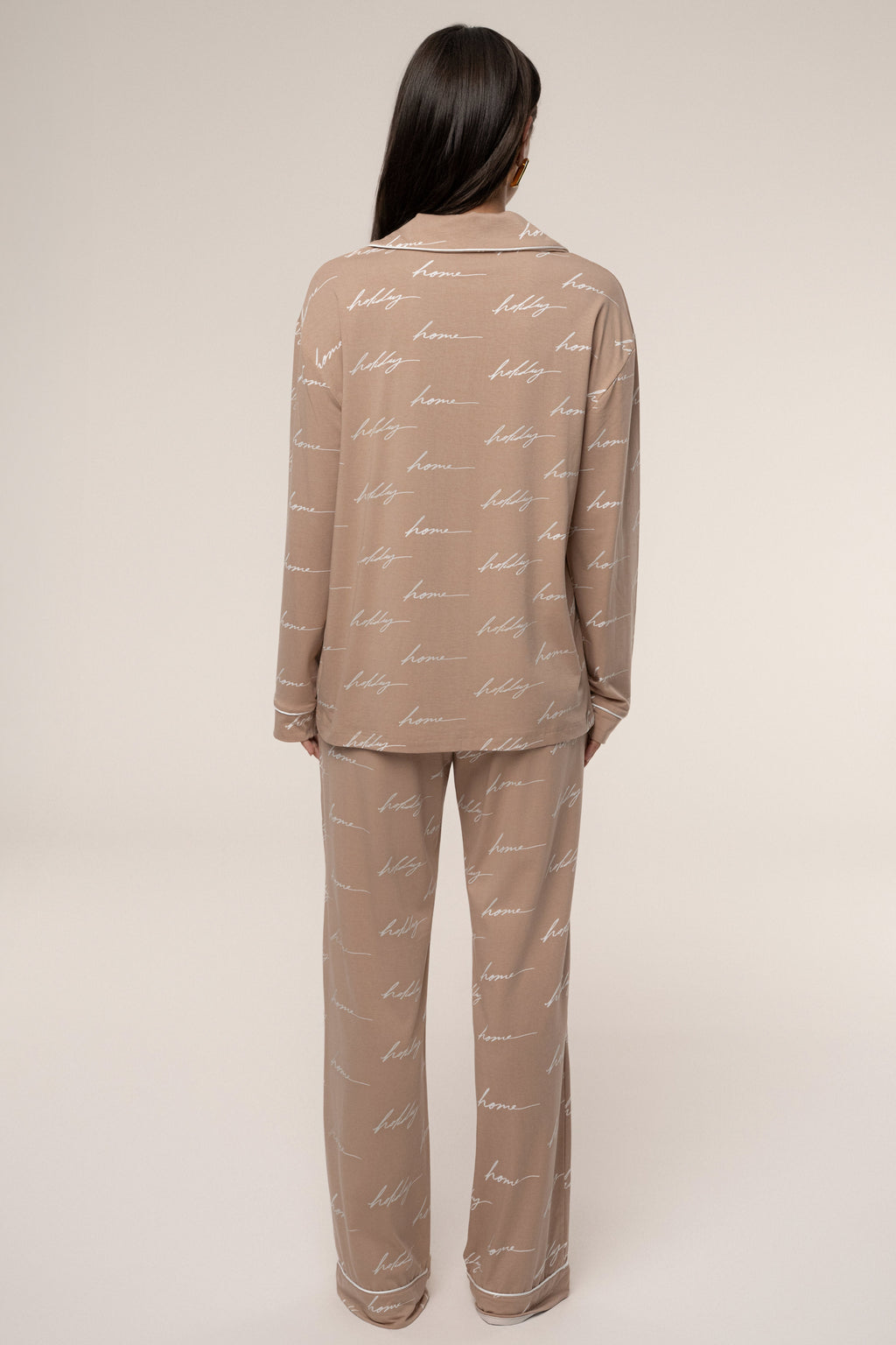 Beige Home For The Holidays Adult Pajama Set