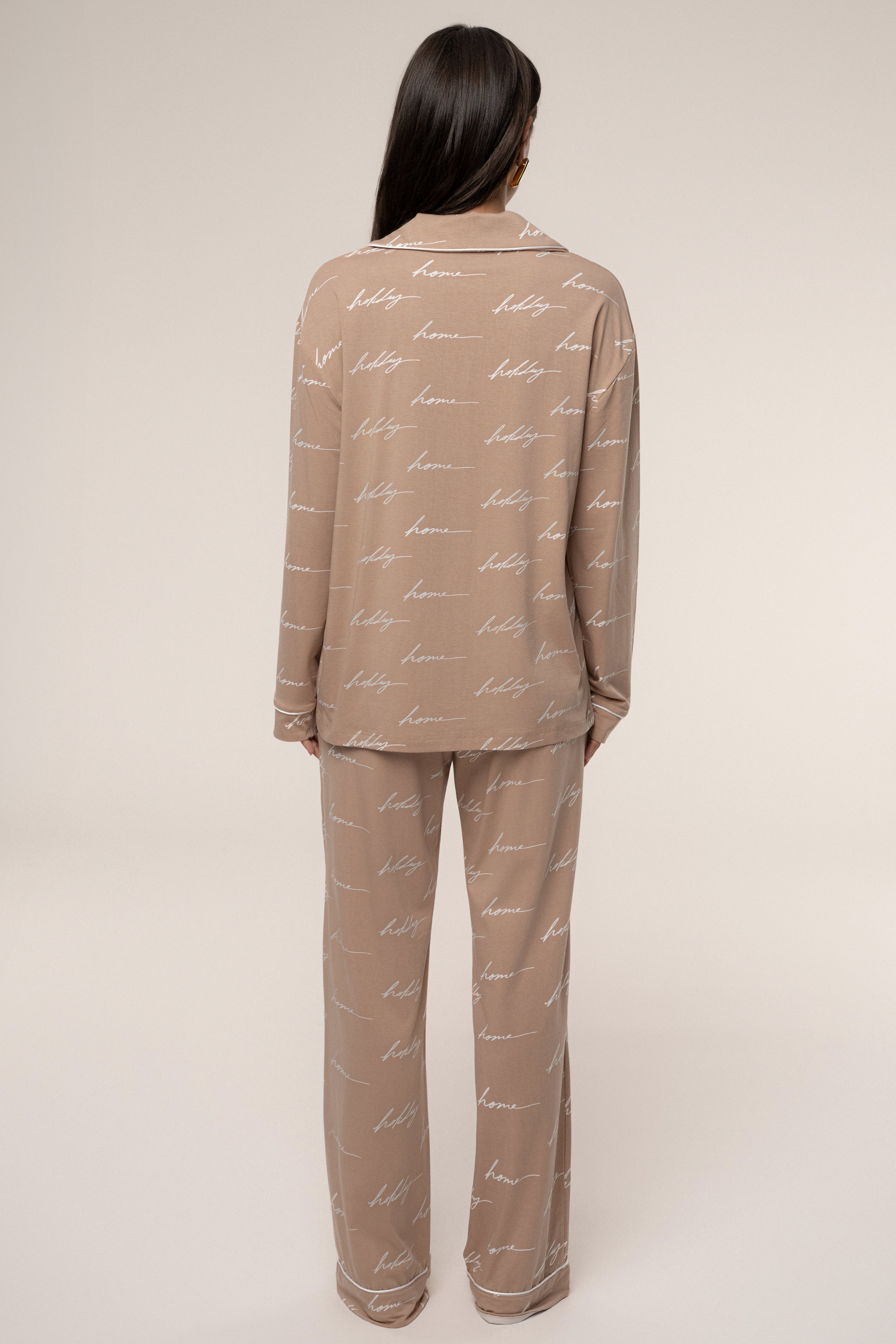 Beige Home For The Holidays Adult Pajama Set