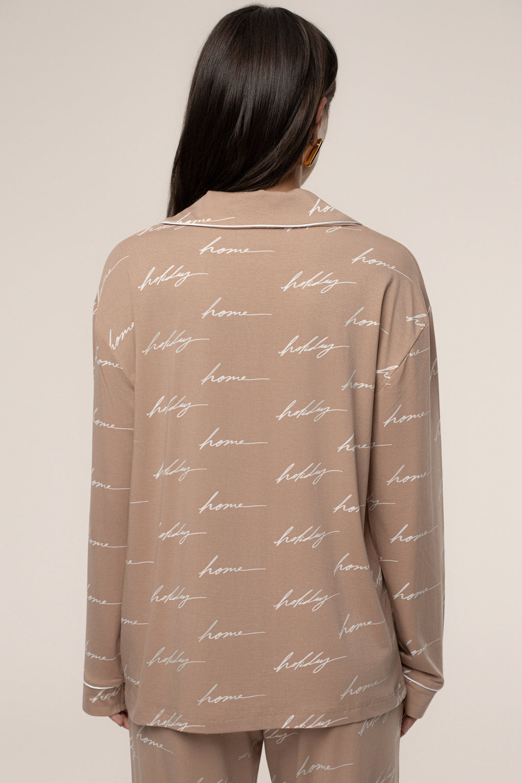 Beige Home For The Holidays Adult Pajama Set