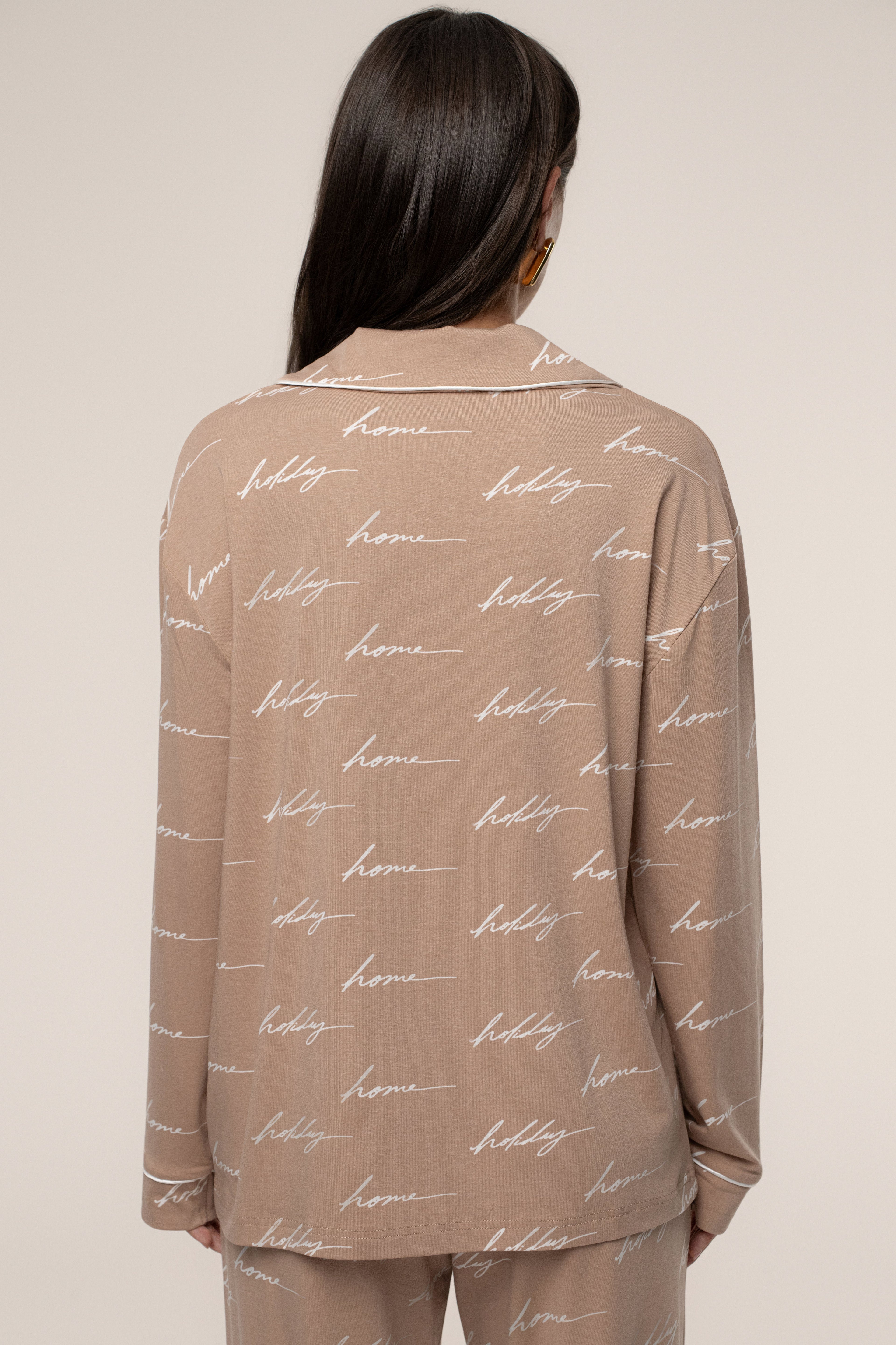 Beige Home For The Holidays Adult Pajama Set