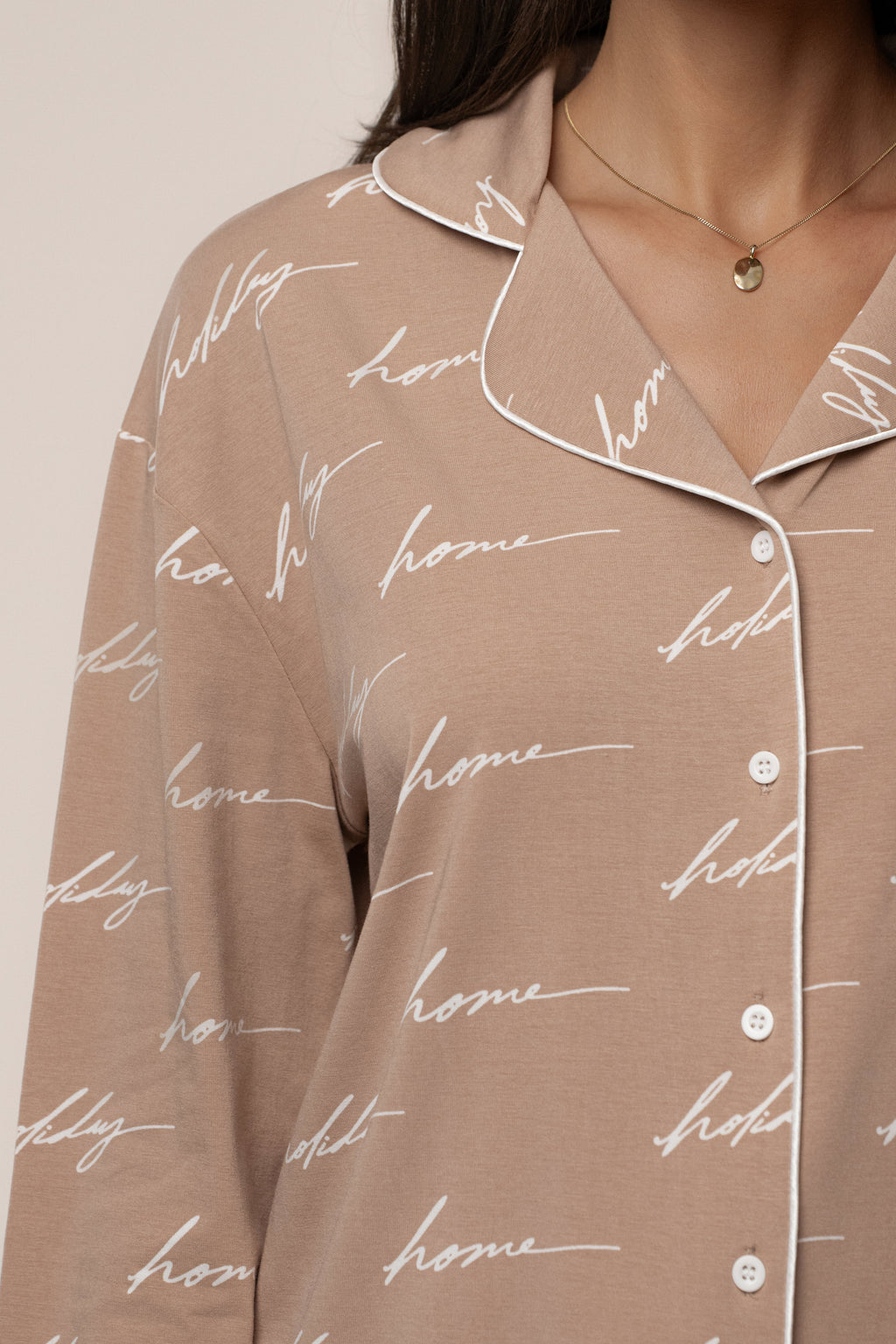 Beige Home For The Holidays Adult Pajama Set