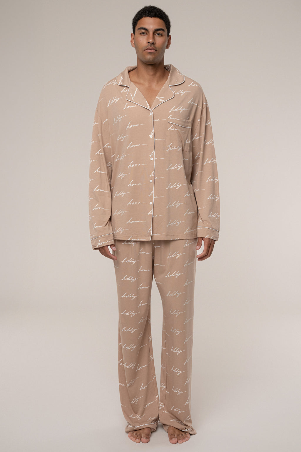 Beige Home For The Holidays Adult Pajama Set