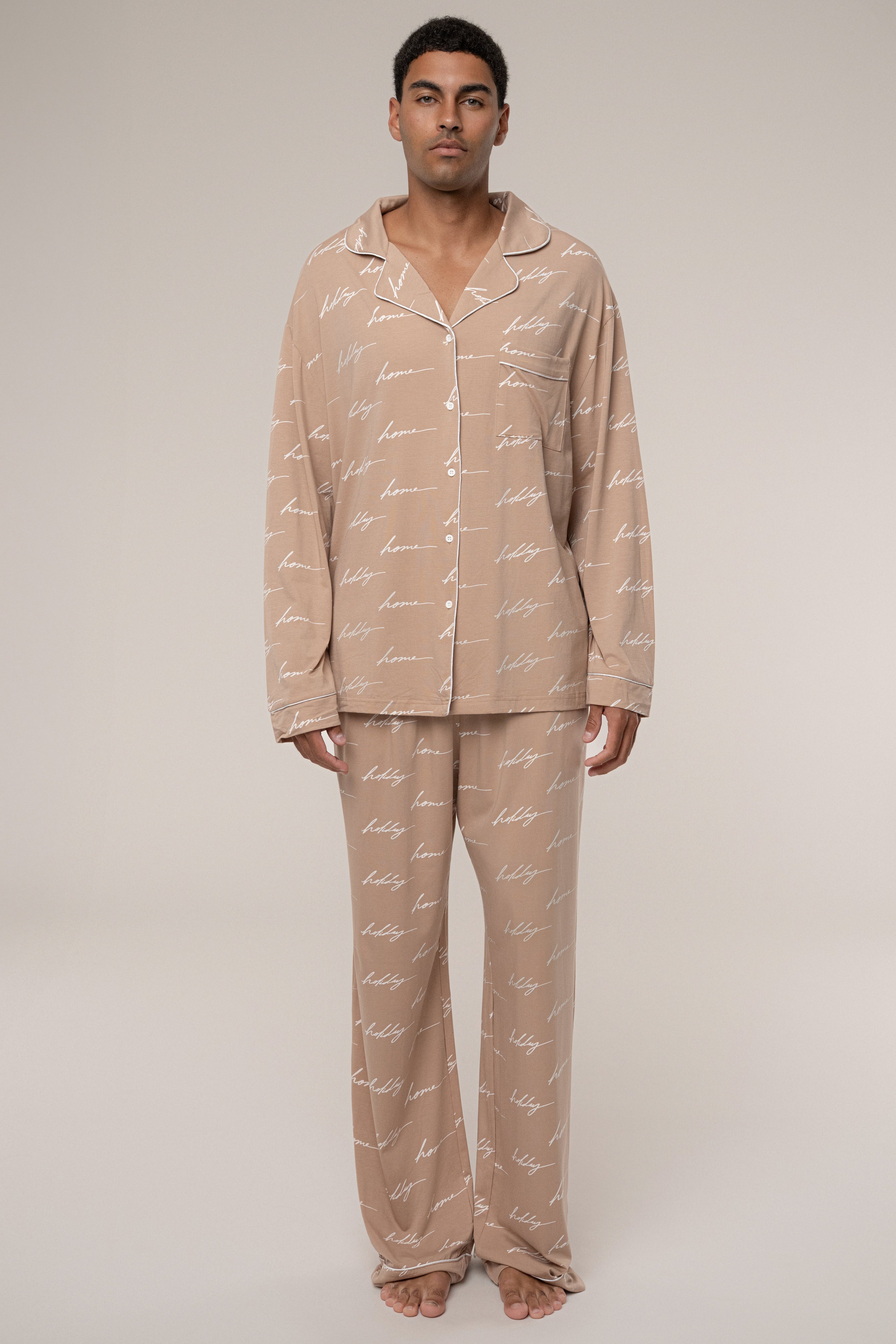 Beige Home For The Holidays Adult Pajama Set