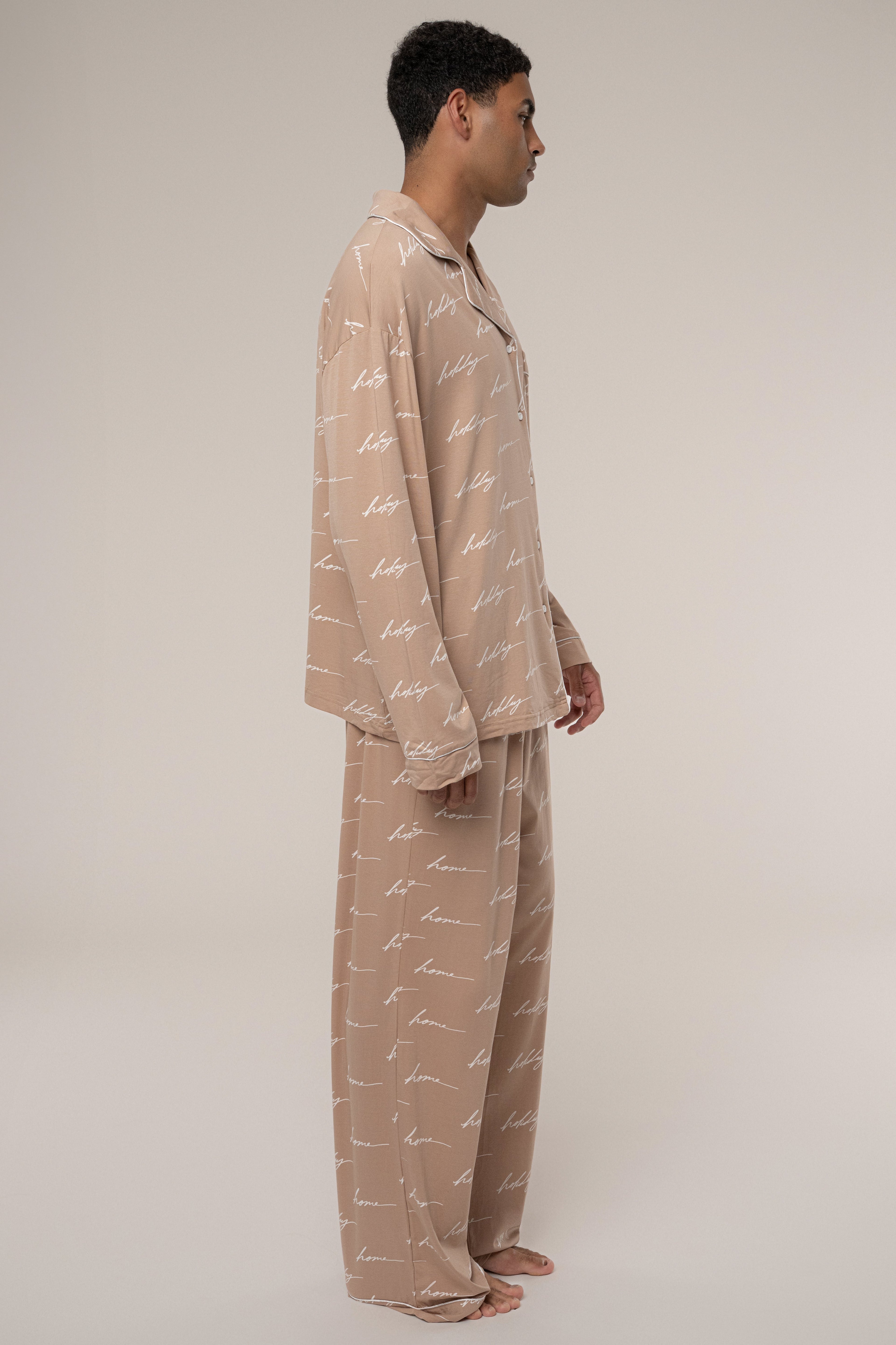 Beige Home For The Holidays Adult Pajama Set