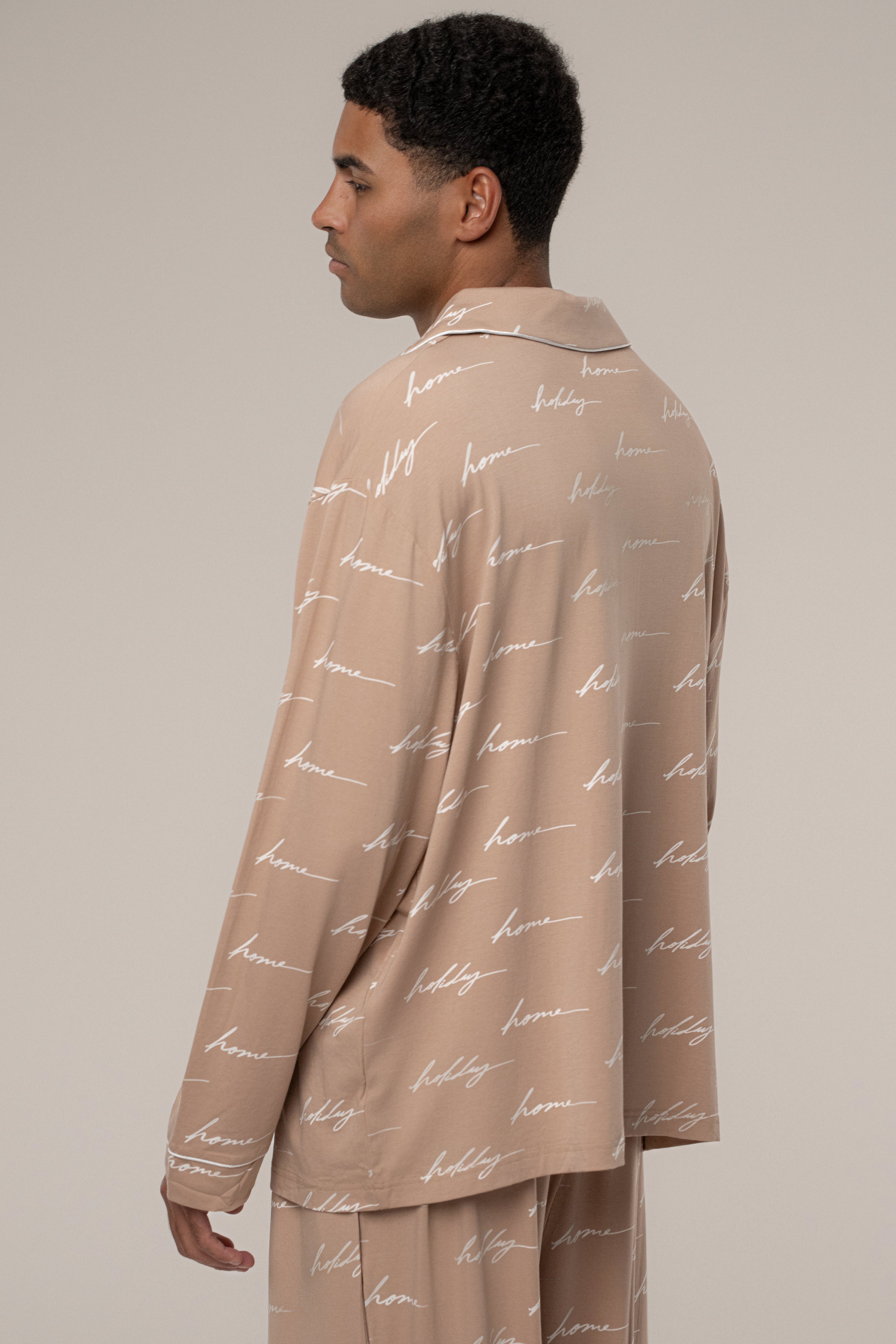 Beige Home For The Holidays Adult Pajama Set