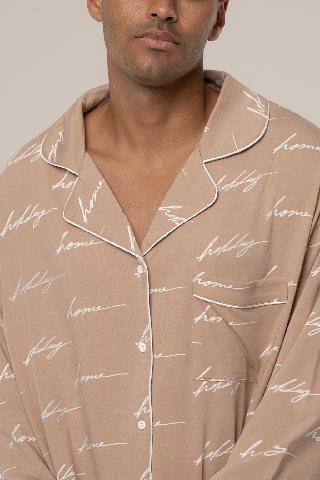 Beige Home For The Holidays Adult Pajama Set