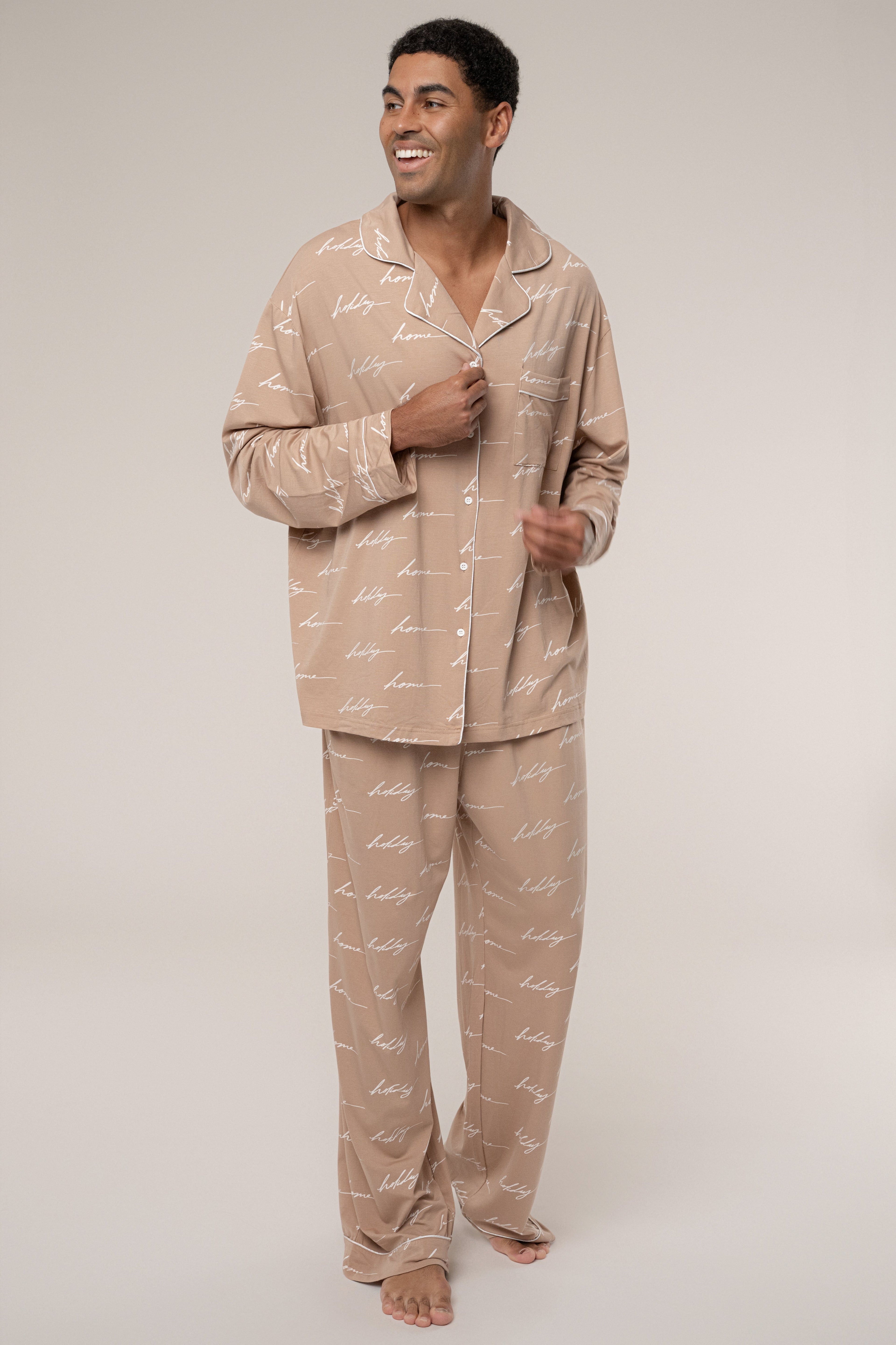 Beige Home For The Holidays Adult Pajama Set
